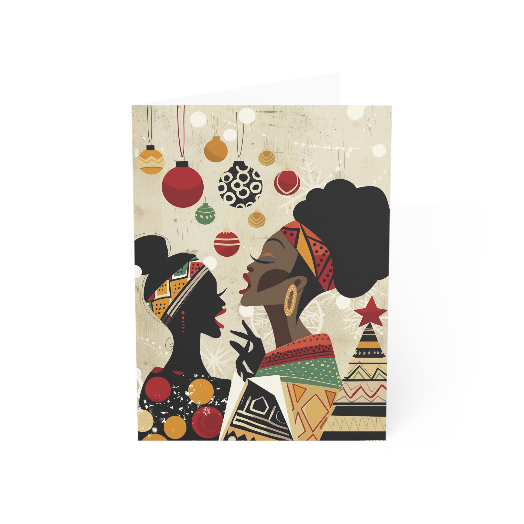 African American Women Christmas Carolers Greeting Card featuring Afrocentric holiday artwork of Black women singing Christmas carols in vibrant seasonal colors.