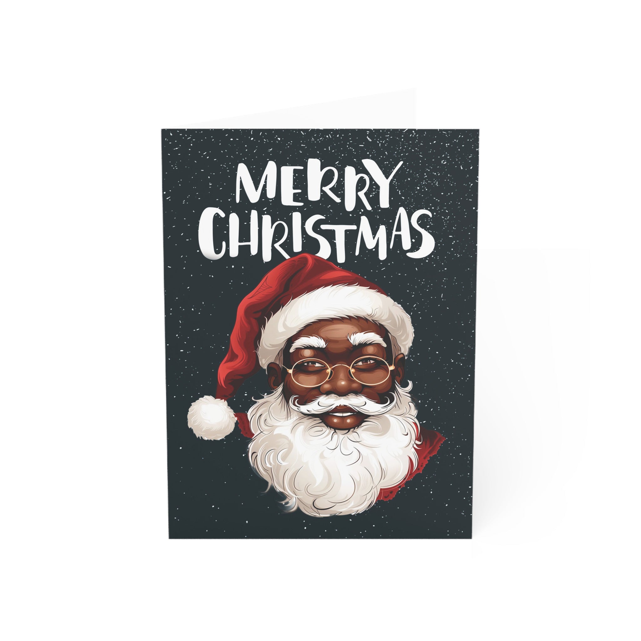 African American Santa Christmas Card – Afrocentric holiday greeting featuring a Black Santa Claus design, festive Christmas card with envelope.