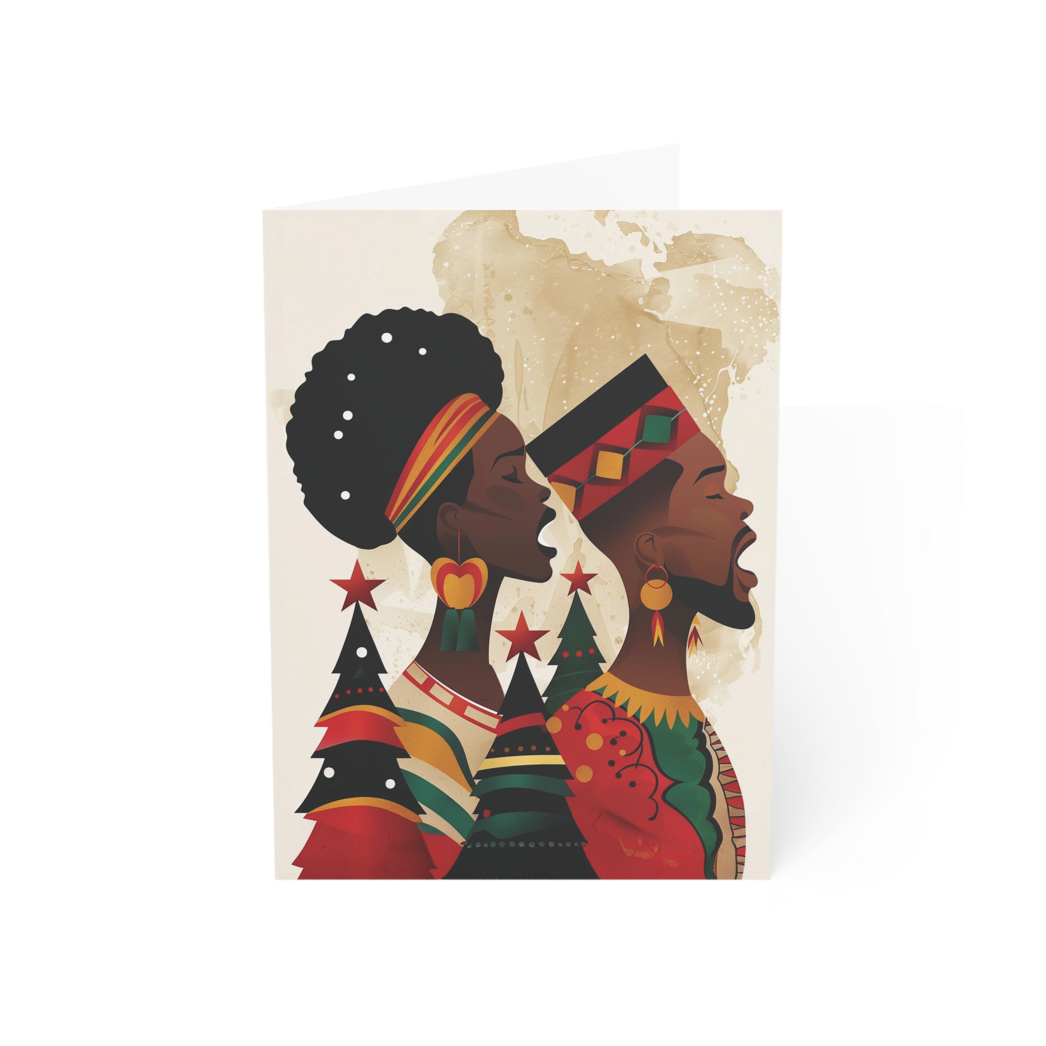 African American Couple Christmas Card featuring a Black man and woman dressed in traditional African clothing, holiday greeting card with envelopes.