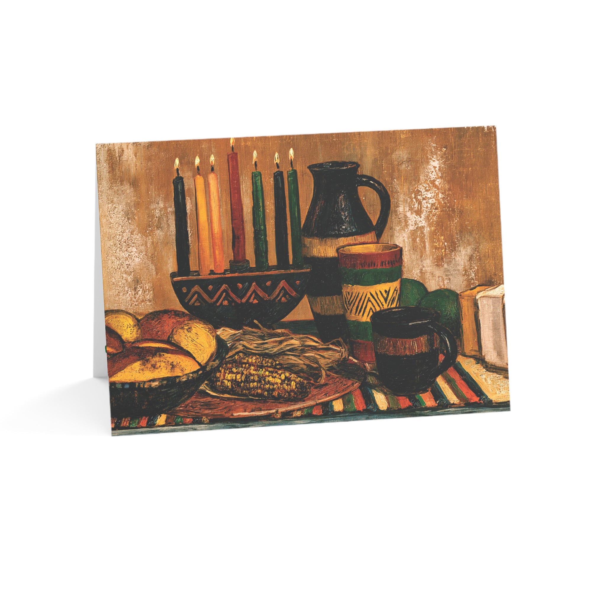 Afrocentric Kwanzaa holiday greeting card celebrating Black heritage, African American culture, family, unity, community, and the Seven Principles of Kwanzaa.