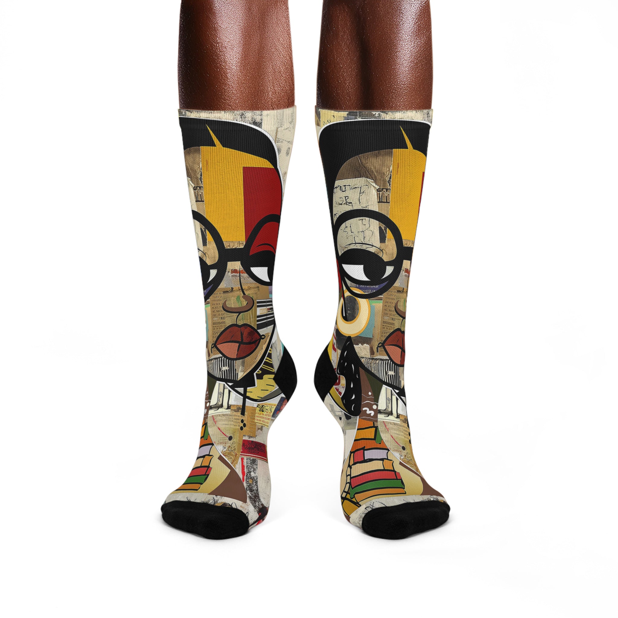 Boss Babe crew socks featuring Afrocentric graffiti art of a stylish Black woman cartoon named Latisha, celebrating confidence, melanin, and empowerment.
