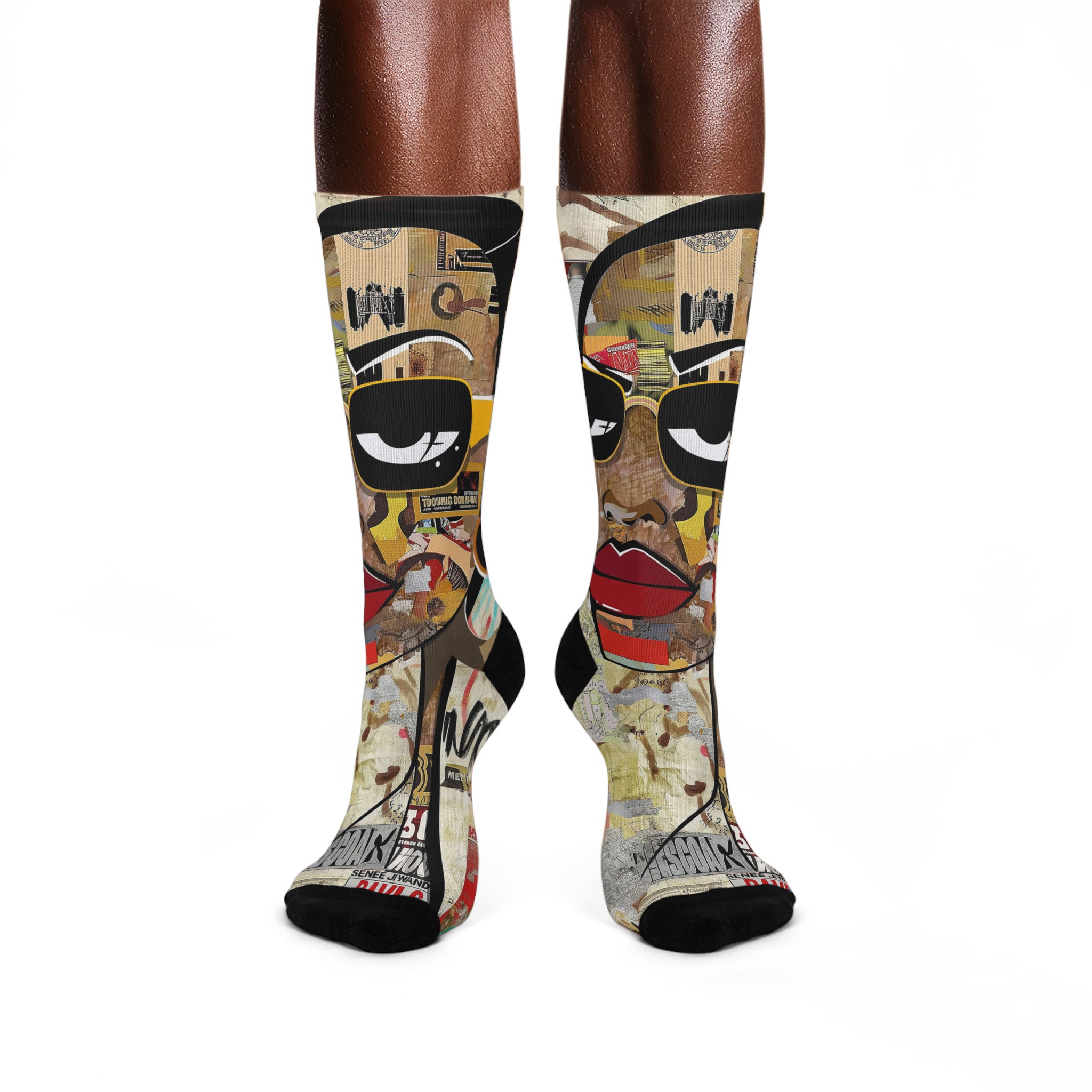 Boss Babe crew socks featuring Afrocentric graffiti art of a stylish Black woman cartoon named Keisha, celebrating confidence, melanin, and empowerment.