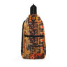 Colorful abstract Afrocentric crossbody sling bag featuring vibrant collage art with bold geometric shapes, layered textures, rich colors, and contemporary cultural-inspired design.