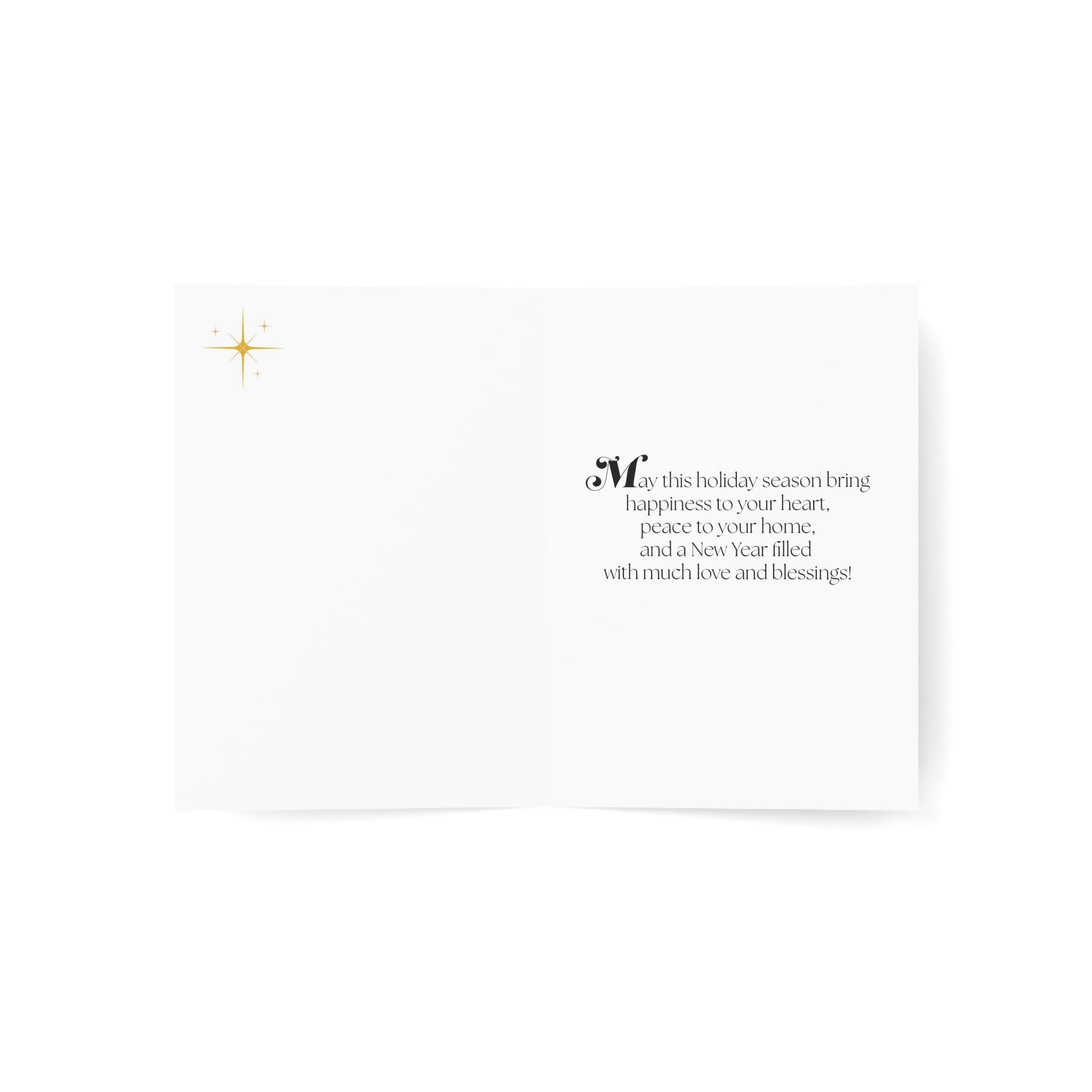 Inside view with printed message on vertical 5x7 African American Christmas card featuring a joyful Black choir in an artistic stained glass-inspired design.