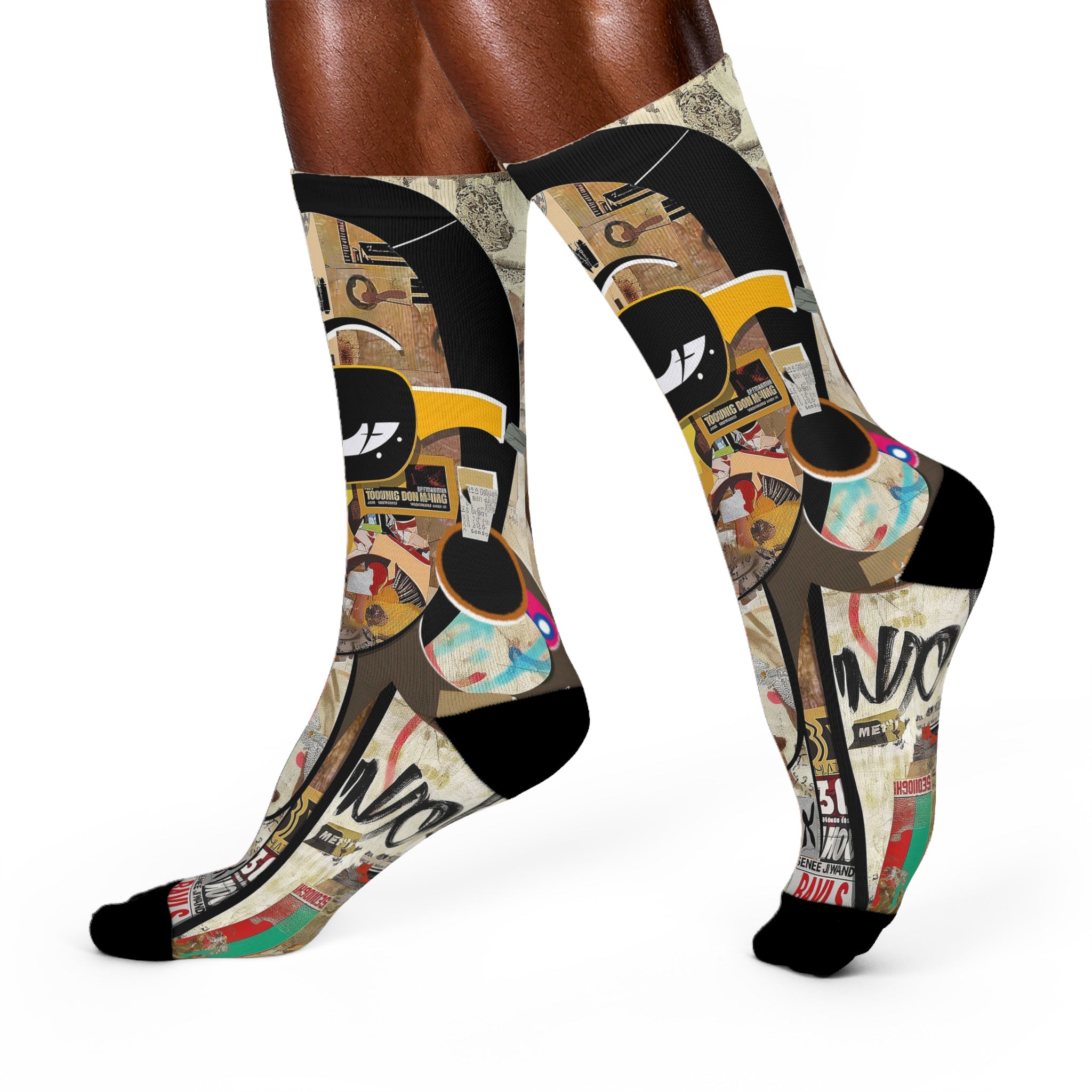 Boss Babe crew socks featuring Afrocentric graffiti art of a stylish Black woman cartoon named Keisha, celebrating confidence, melanin, and empowerment.