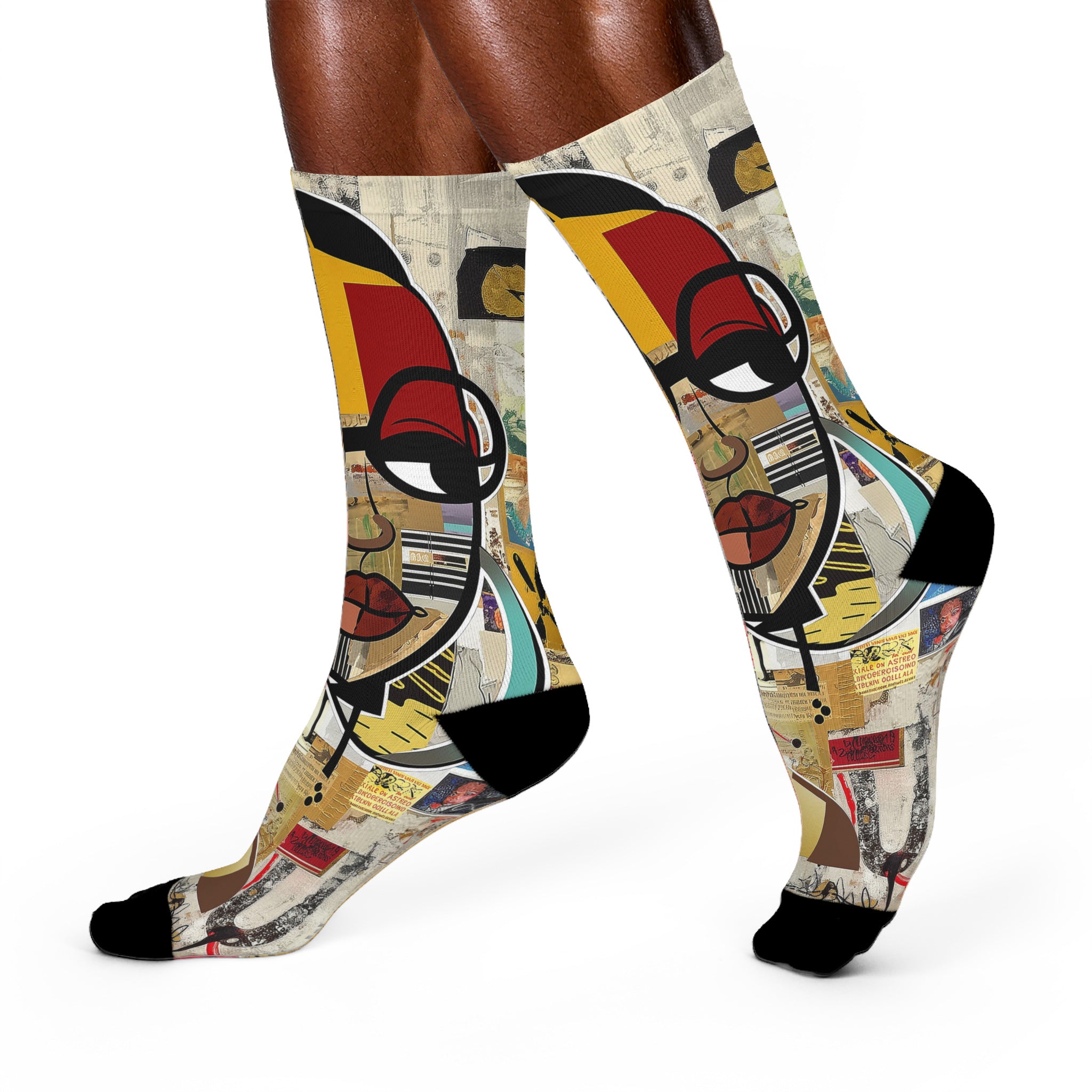 Boss Babe crew socks featuring Afrocentric graffiti art of a stylish Black woman cartoon named Latisha, celebrating confidence, melanin, and empowerment.