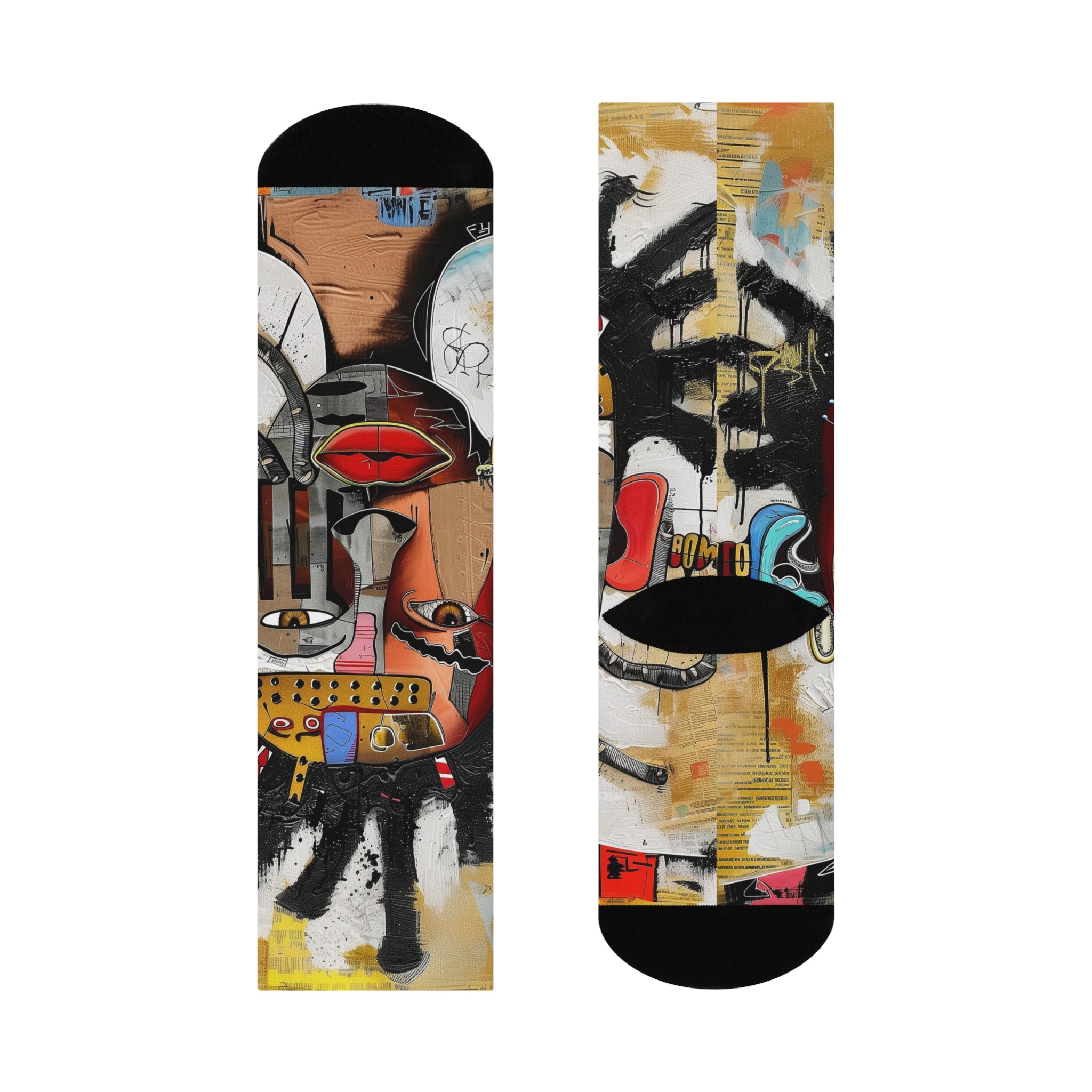 Abstract Afrocentric t-shirt featuring a split-face portrait of a Black man, half human and half robot, with expressive facial features and futuristic mechanical details in an Afrofuturism art style.