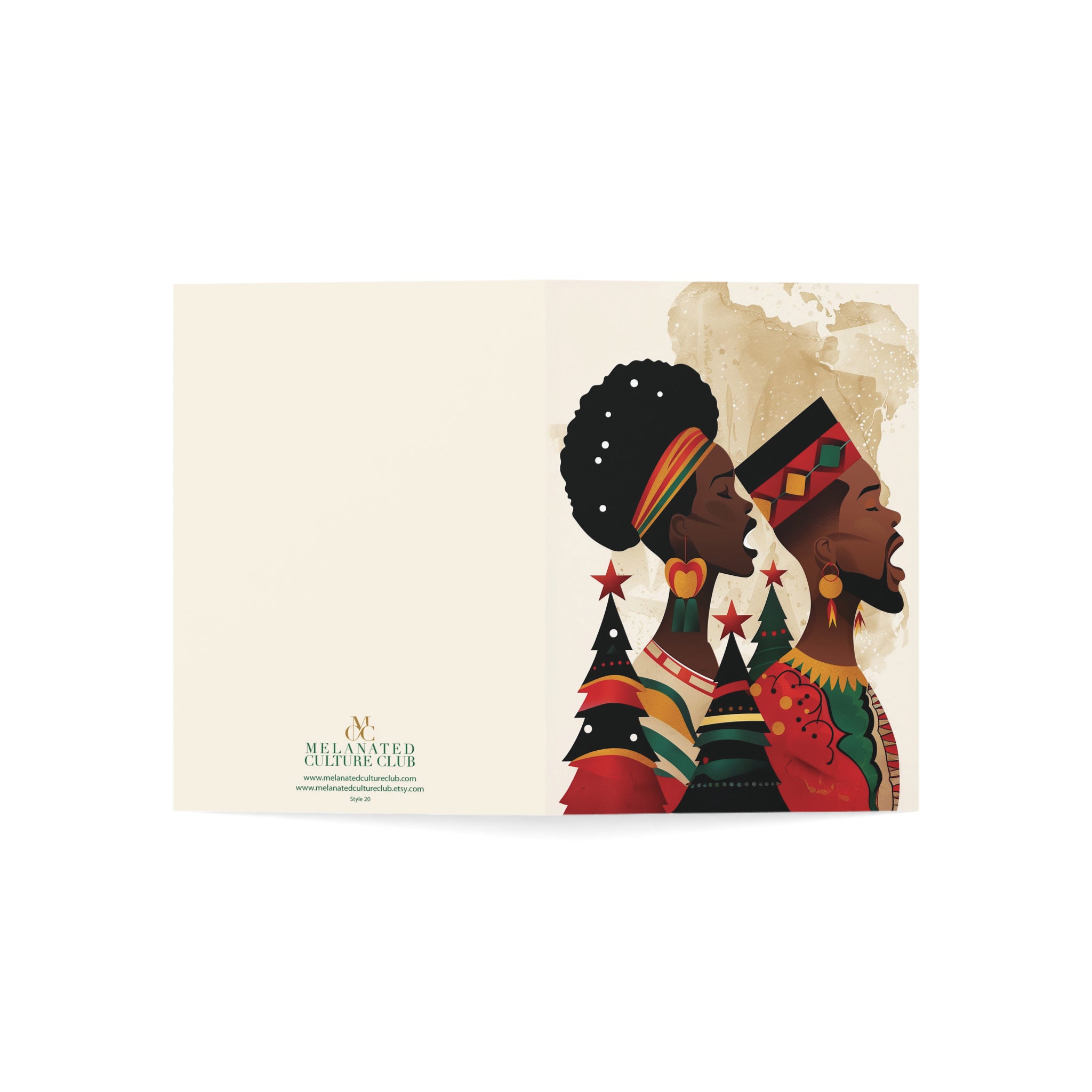 African American Couple Christmas Card featuring a Black man and woman dressed in traditional African clothing, holiday greeting card with envelopes.