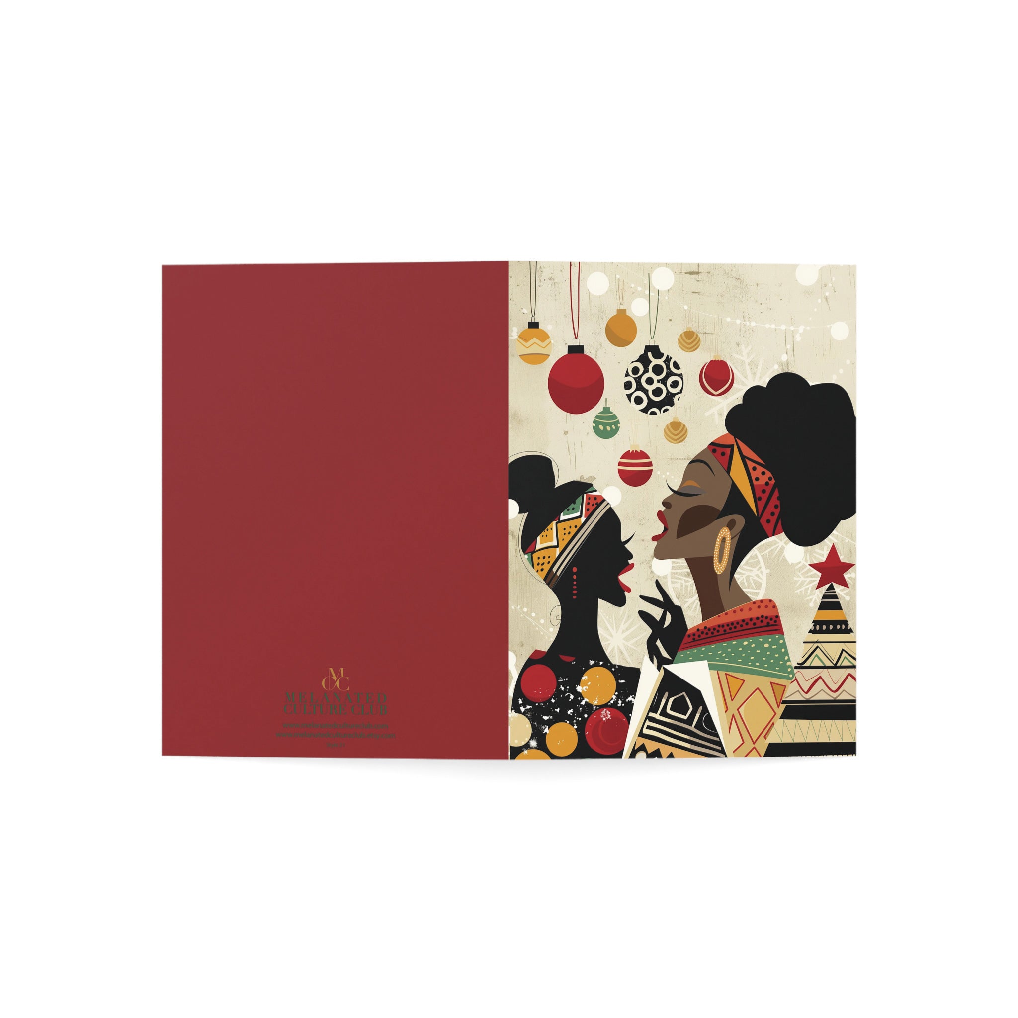 African American Women Christmas Carolers Greeting Card featuring Afrocentric holiday artwork of Black women singing Christmas carols in vibrant seasonal colors.