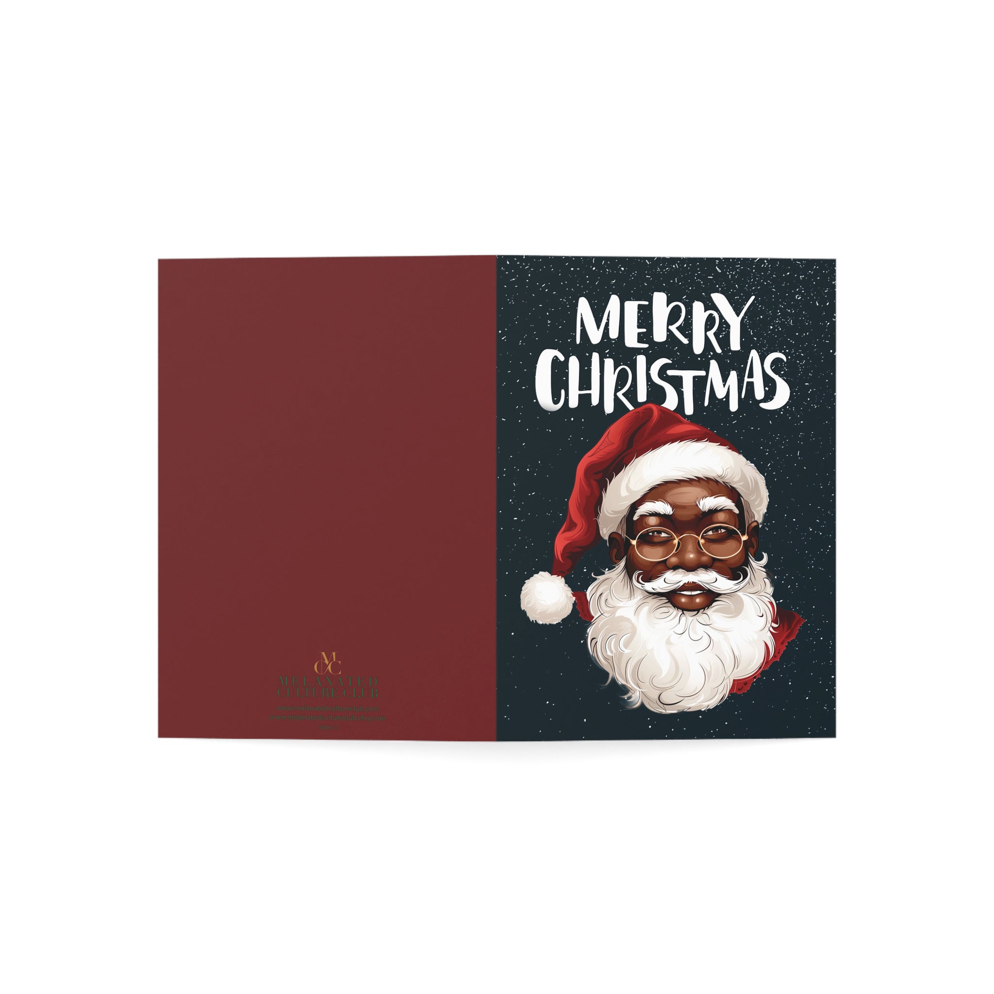 African American Santa Christmas Card – Afrocentric holiday greeting featuring a Black Santa Claus design, festive Christmas card with envelope.