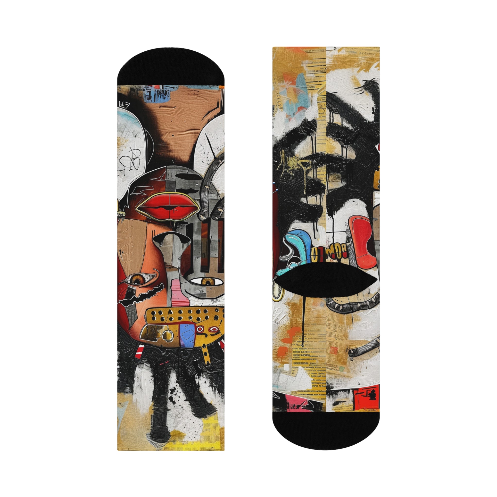 Abstract Afrocentric t-shirt featuring a split-face portrait of a Black man, half human and half robot, with expressive facial features and futuristic mechanical details in an Afrofuturism art style.