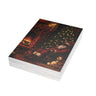 A stack of Christmas greeting cards featuring a cozy Christmas scene with a Black Santa Claus, a lit fireplace, a decorated tree, and teddy bears, photographed on a clean white background.  Qty 30.