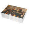 A stack of Afrocentric Kwanzaa holiday greeting cards celebrating Black heritage, African American culture, family, unity, community, and the Seven Principles of Kwanzaa, placed against a white background. Qty 50