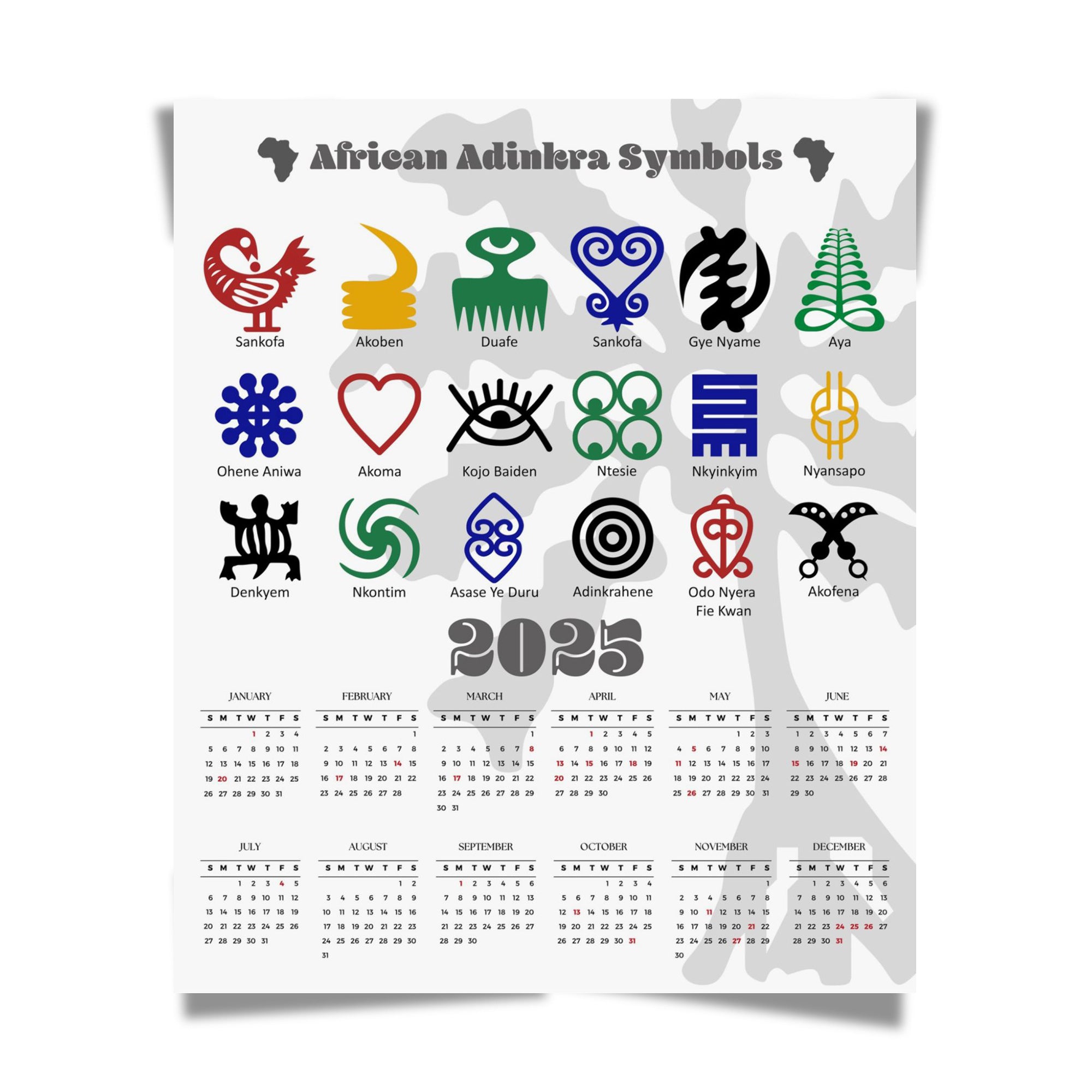 2025 African Adinkra Symbols Poster Calendar- Style 01