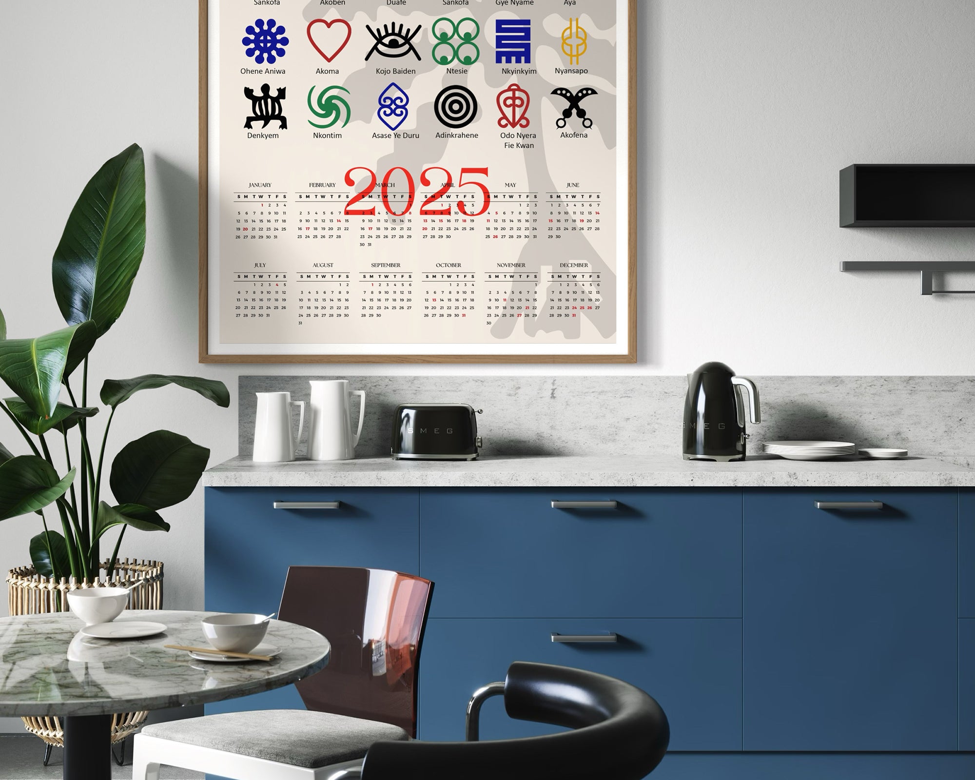 African Adinkra Symbols Poster 2025 Wall Calendar - Style 01