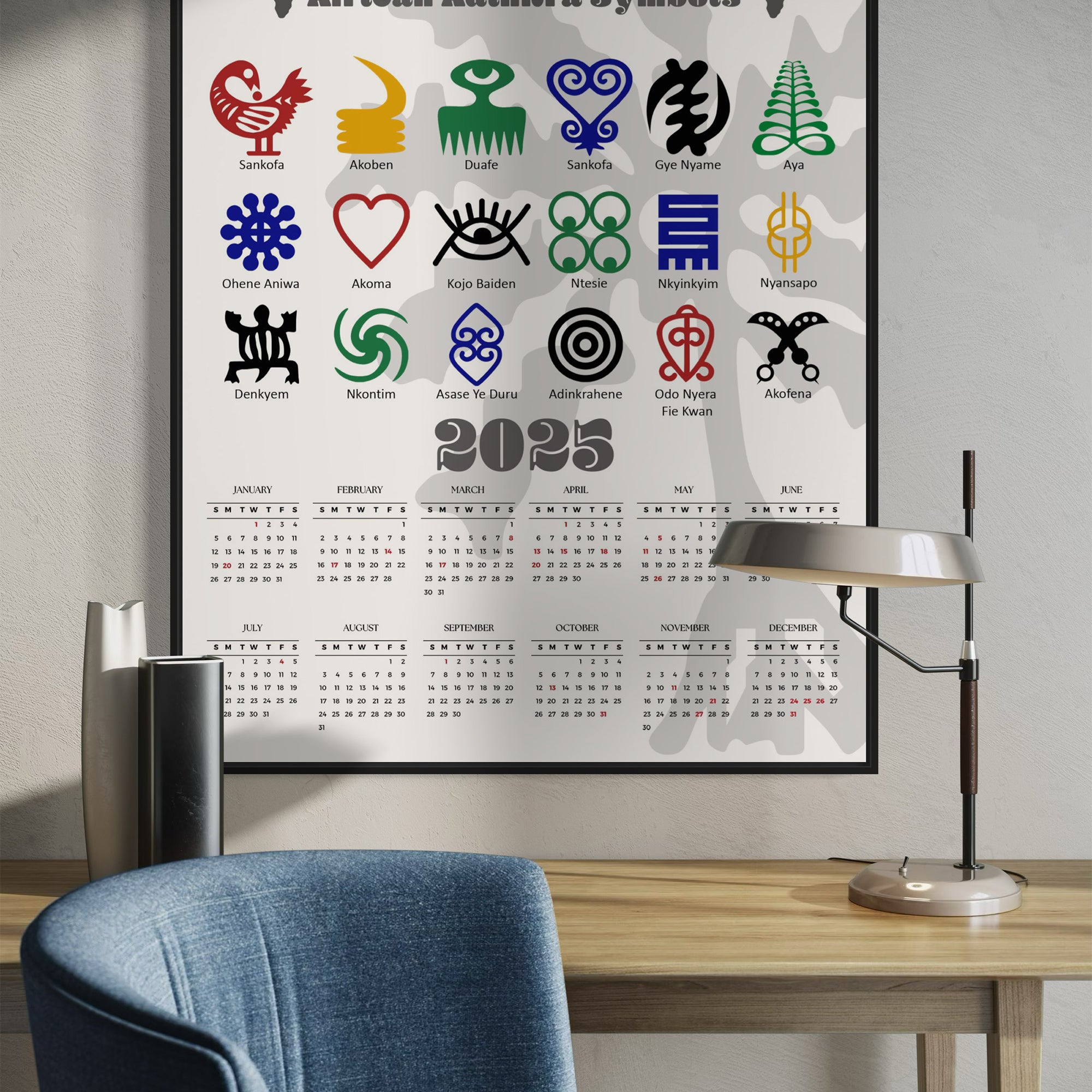 2025 African Adinkra Symbols Poster Calendar- Style 01