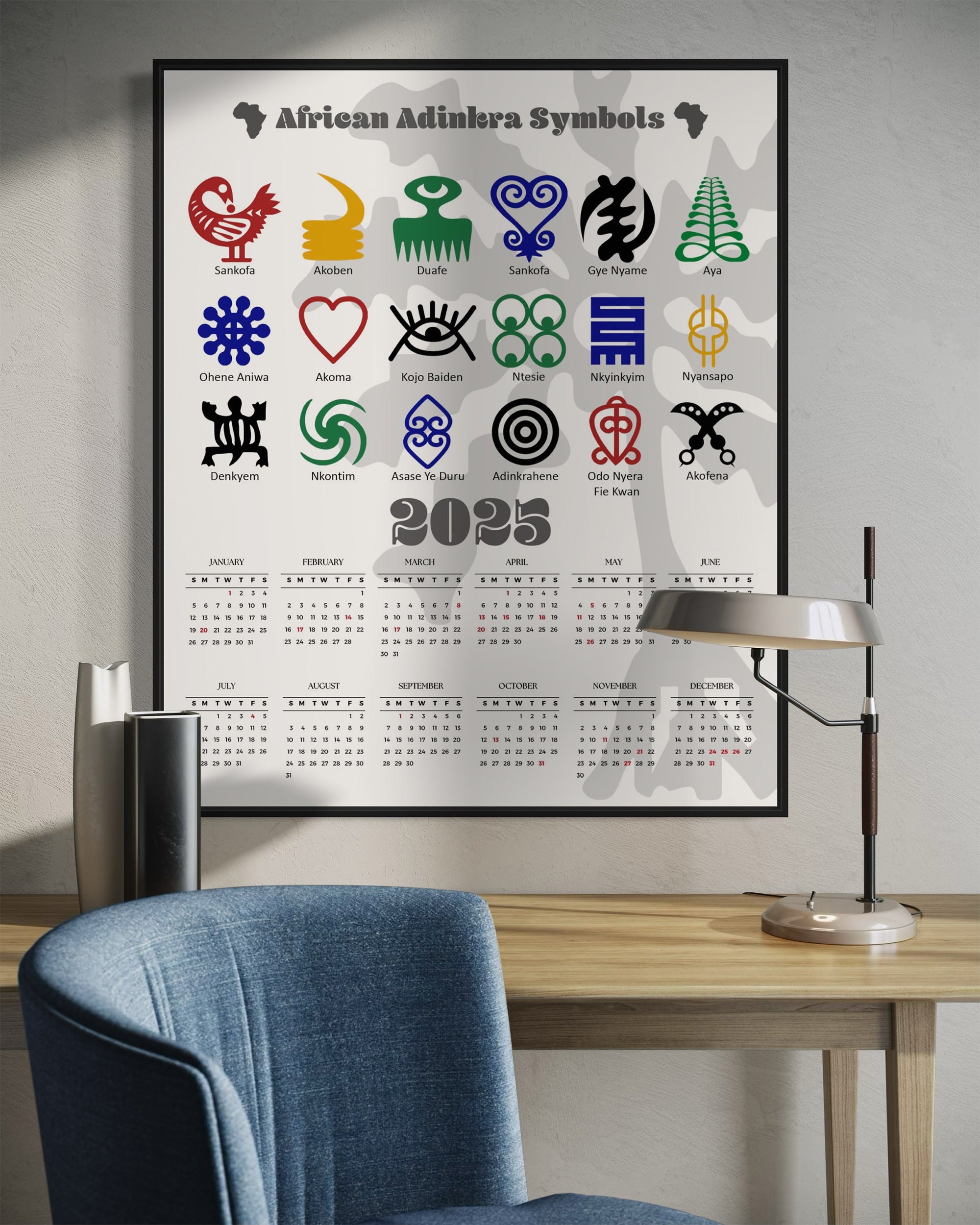 2025 African Adinkra Symbols Poster Calendar- Style 01