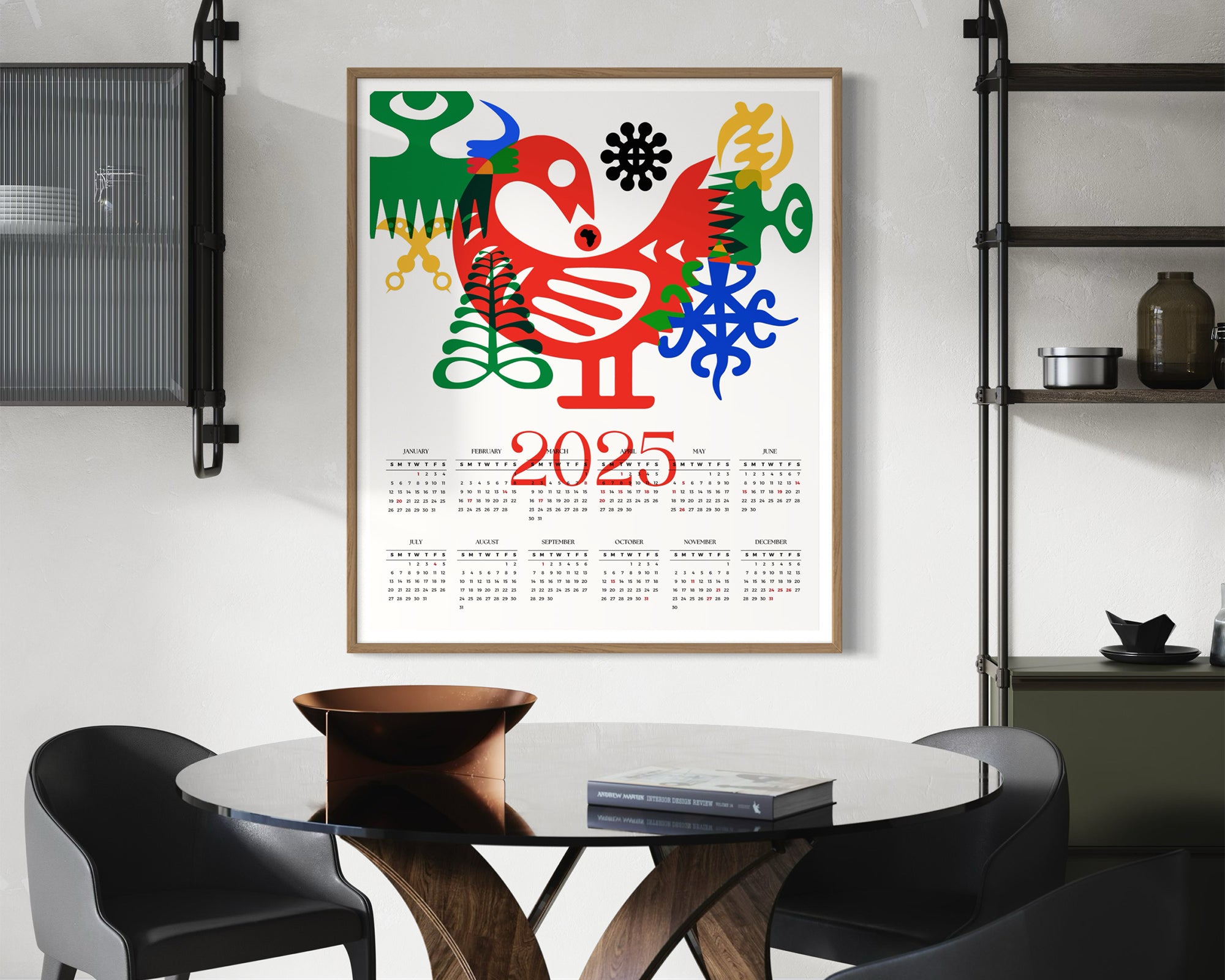 2025 Wall Calendar African Adinkra Symbols Poster Afro Bauhaus - Style 02