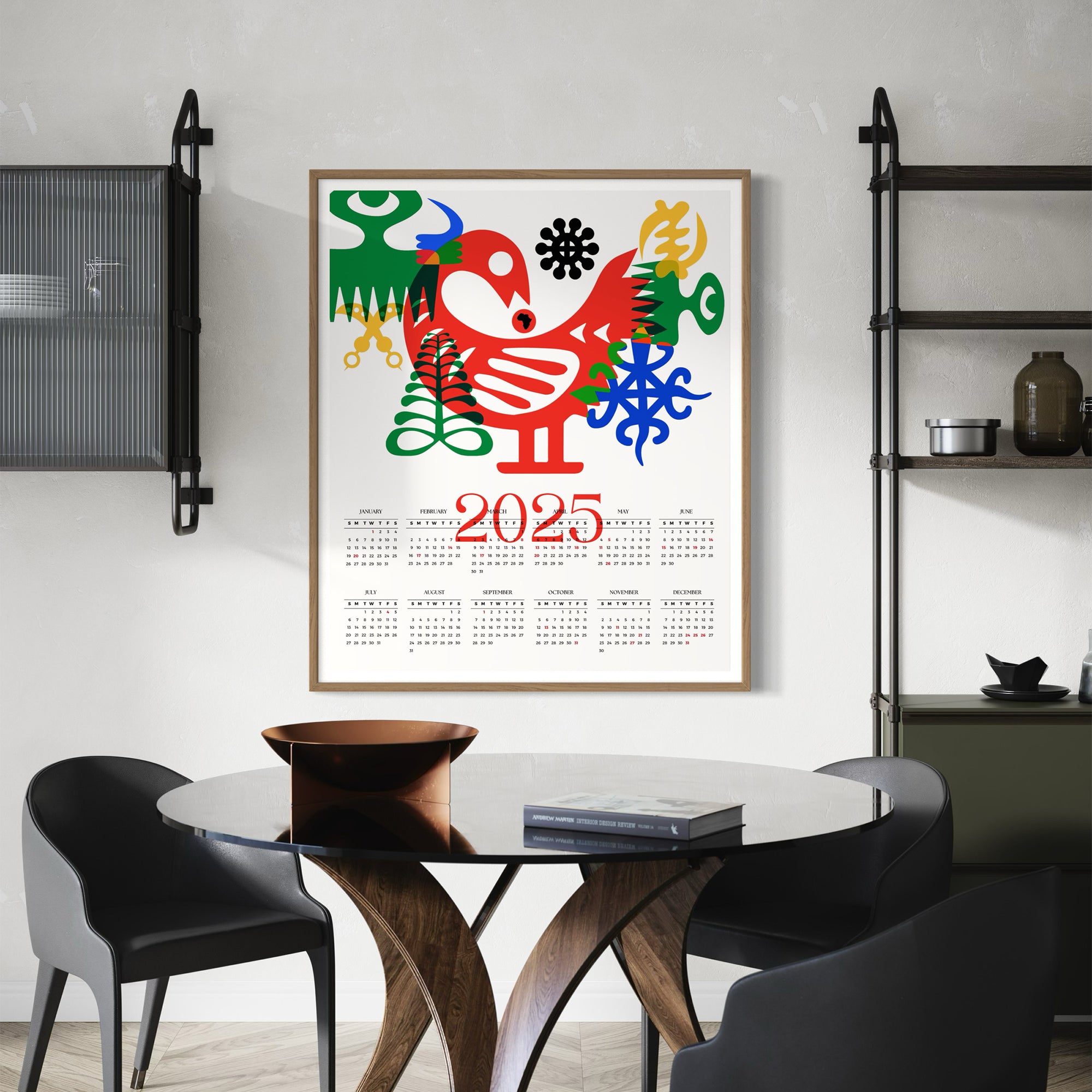 2025 Wall Calendar African Adinkra Symbols Poster Afro Bauhaus - Style 02