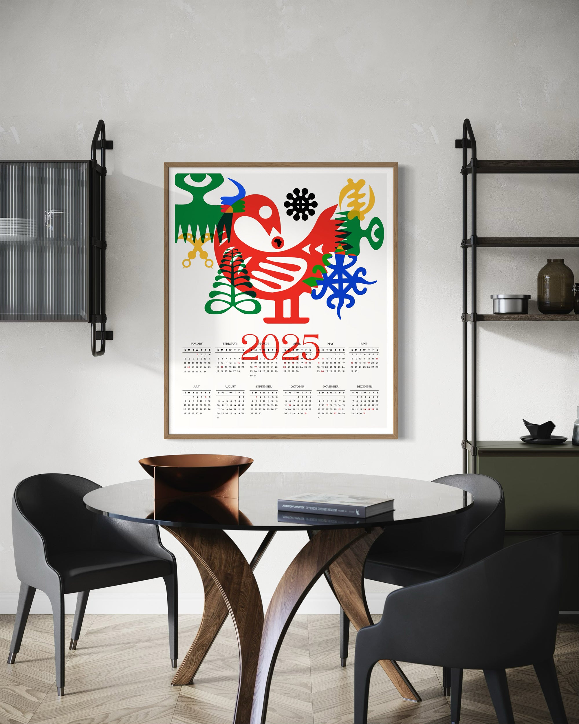 2025 Wall Calendar African Adinkra Symbols Poster Afro Bauhaus - Style 02