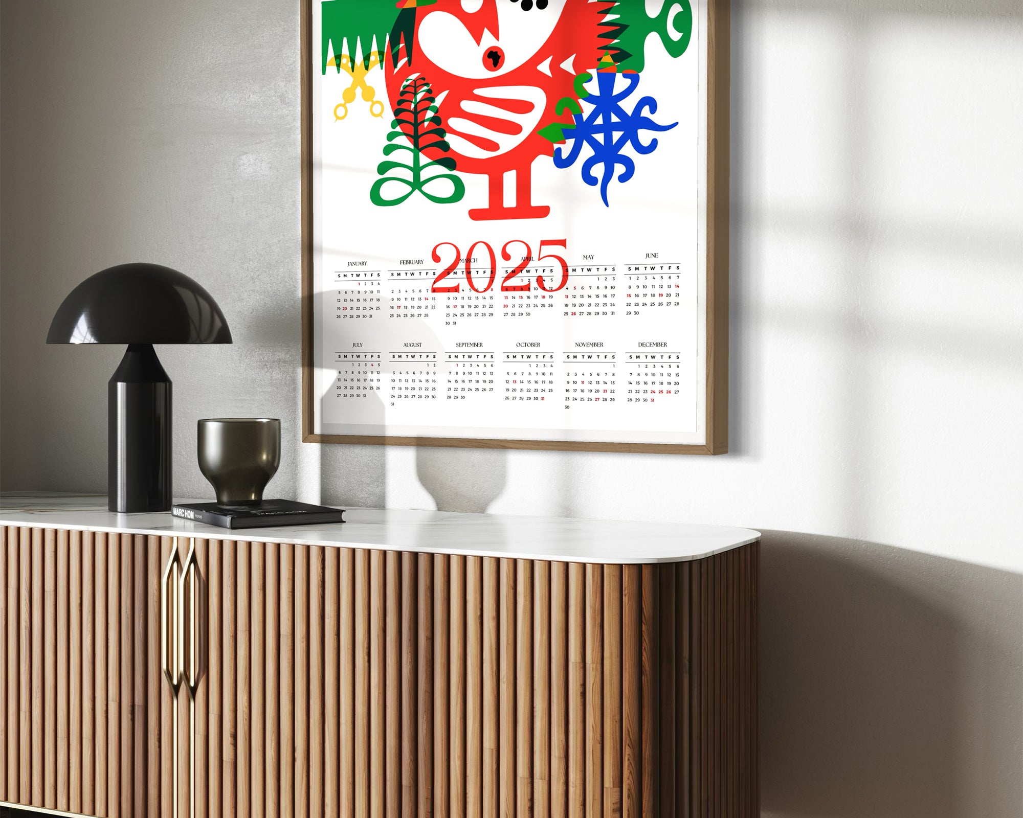 2025 Wall Calendar African Adinkra Symbols Poster Afro Bauhaus - Style 02