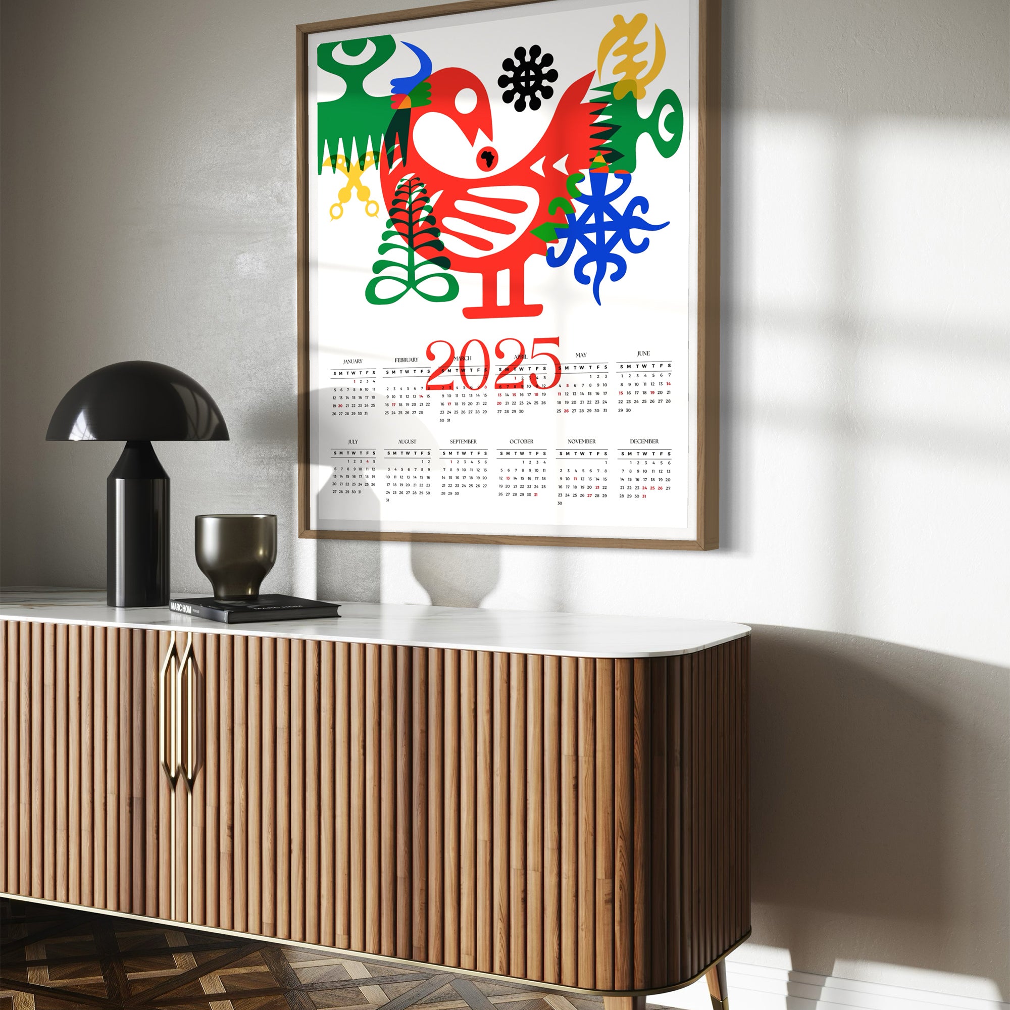 2025 Wall Calendar African Adinkra Symbols Poster Afro Bauhaus - Style 02