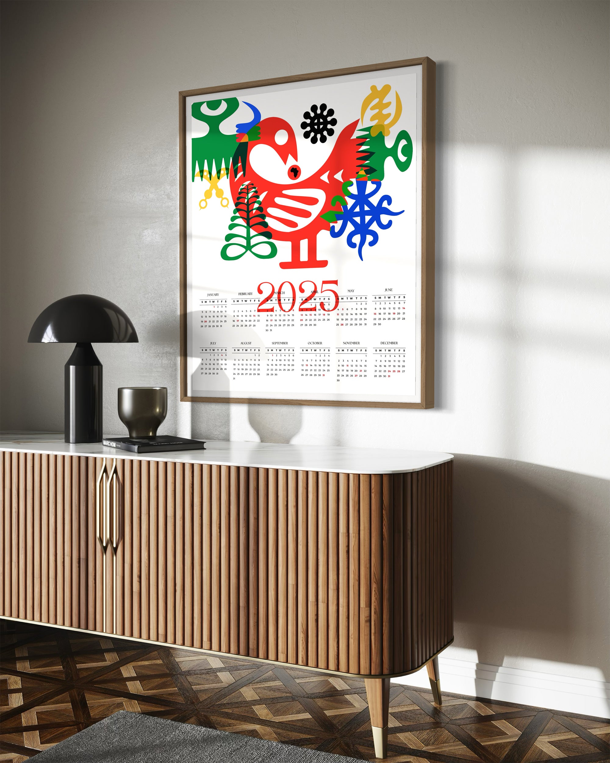 2025 Wall Calendar African Adinkra Symbols Poster Afro Bauhaus - Style 02