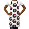 Mrs. Black Santa Christmas Apron featuring African American Mrs. Claus with red eyeglasses and red lipstick, festive holiday kitchen apron for Christmas cooking and baking.