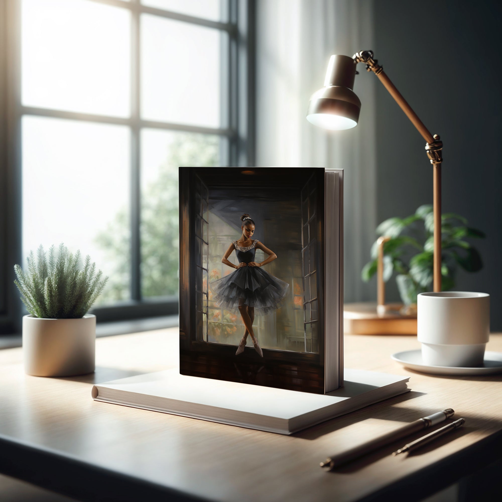 Black Girl Ballerina Journal featuring a graceful ballerina dance pose. Perfect for journaling goals, dance sketches, and choreography notes. A great gift for ballet students, teachers, and dance lovers.