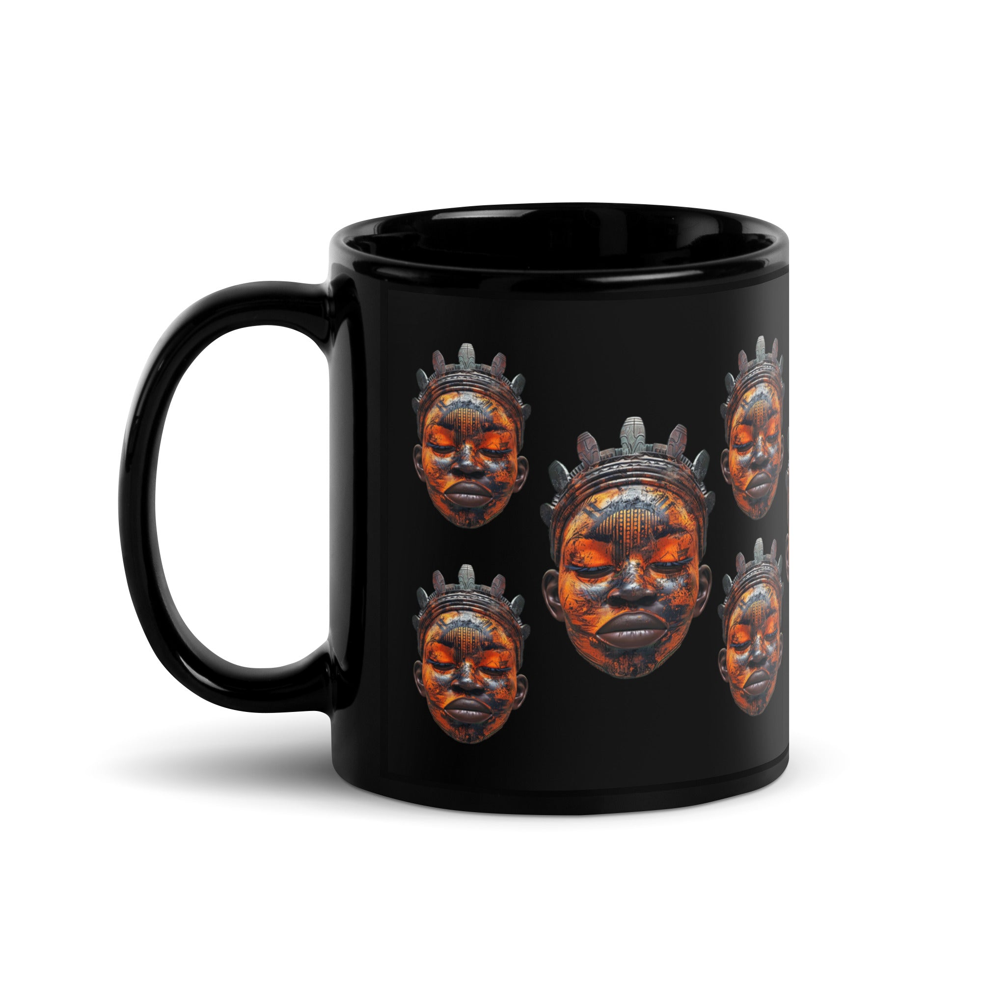 Experience the rich traditions of African artistry with every sip from our exquisitely designed African Mask Black Glossy Mug.