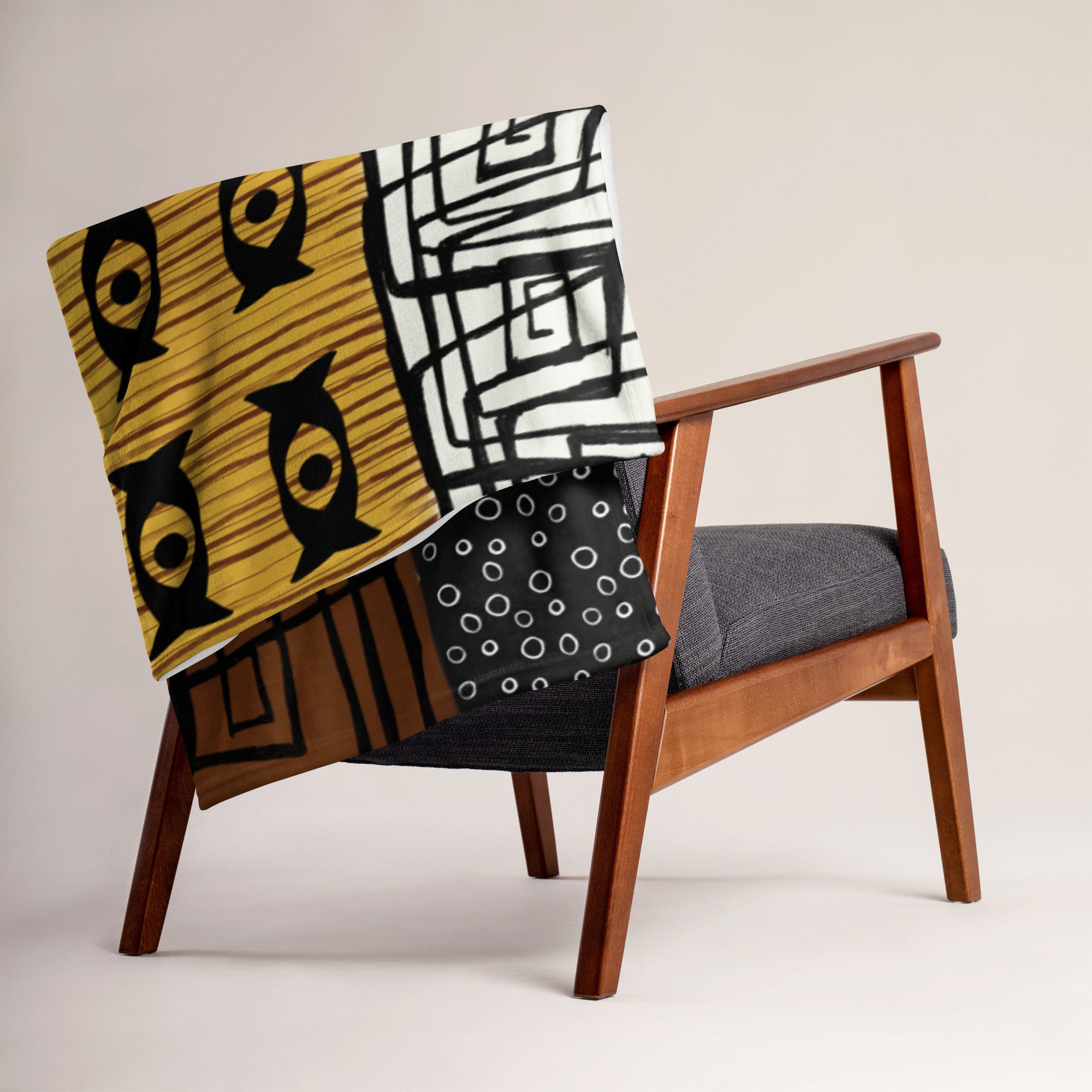 African Print Velveteen Blanket over the back of a chair..