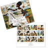 A 2027 'Rooted in Home' calendar shown in two views: a large front cover view featuring a quilted-style illustration of a Black woman hanging laundry, and a back view with a grid of the twelve months featuring domestic scenes. The product is shown on a clean white background.