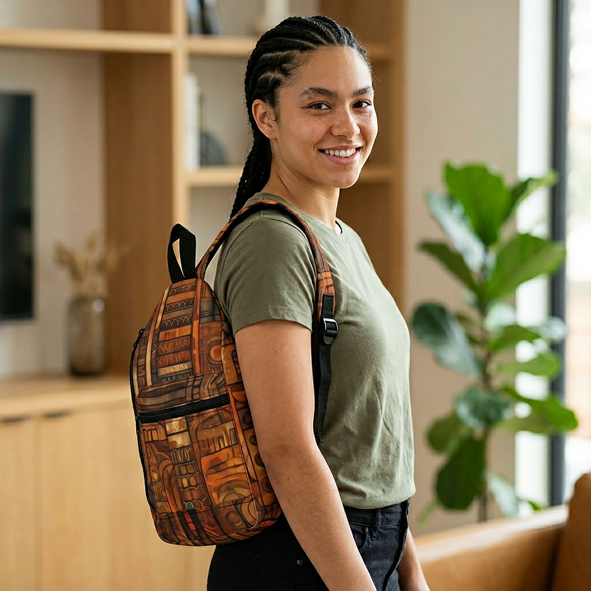 Colorful abstract Afrocentric crossbody sling bag featuring vibrant collage art with bold geometric shapes, layered textures, rich colors, and contemporary cultural-inspired design.