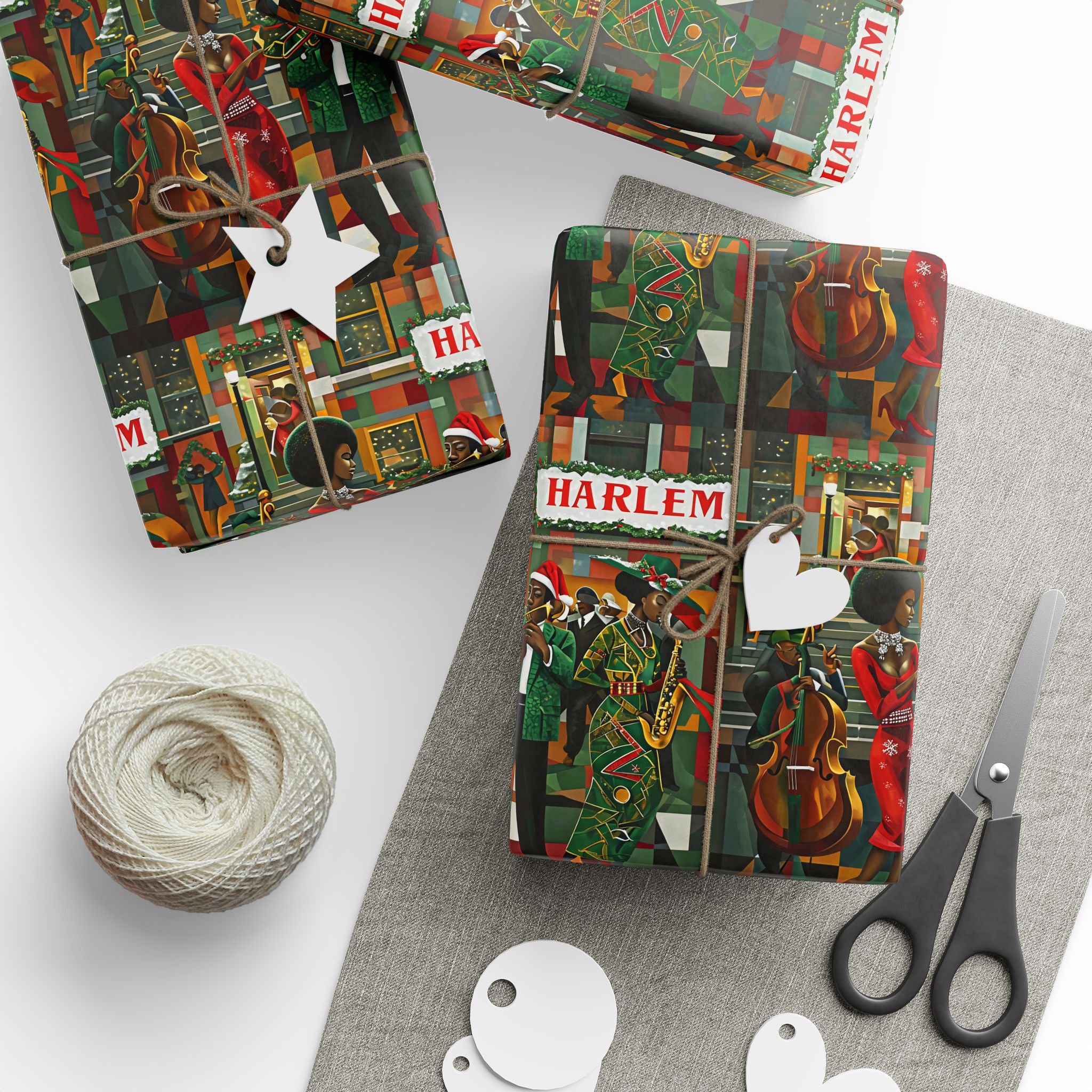 Afrocentric Christmas Wrapping Paper Harlem Jazz Musicians Designs for Holiday Gifts - Glossy