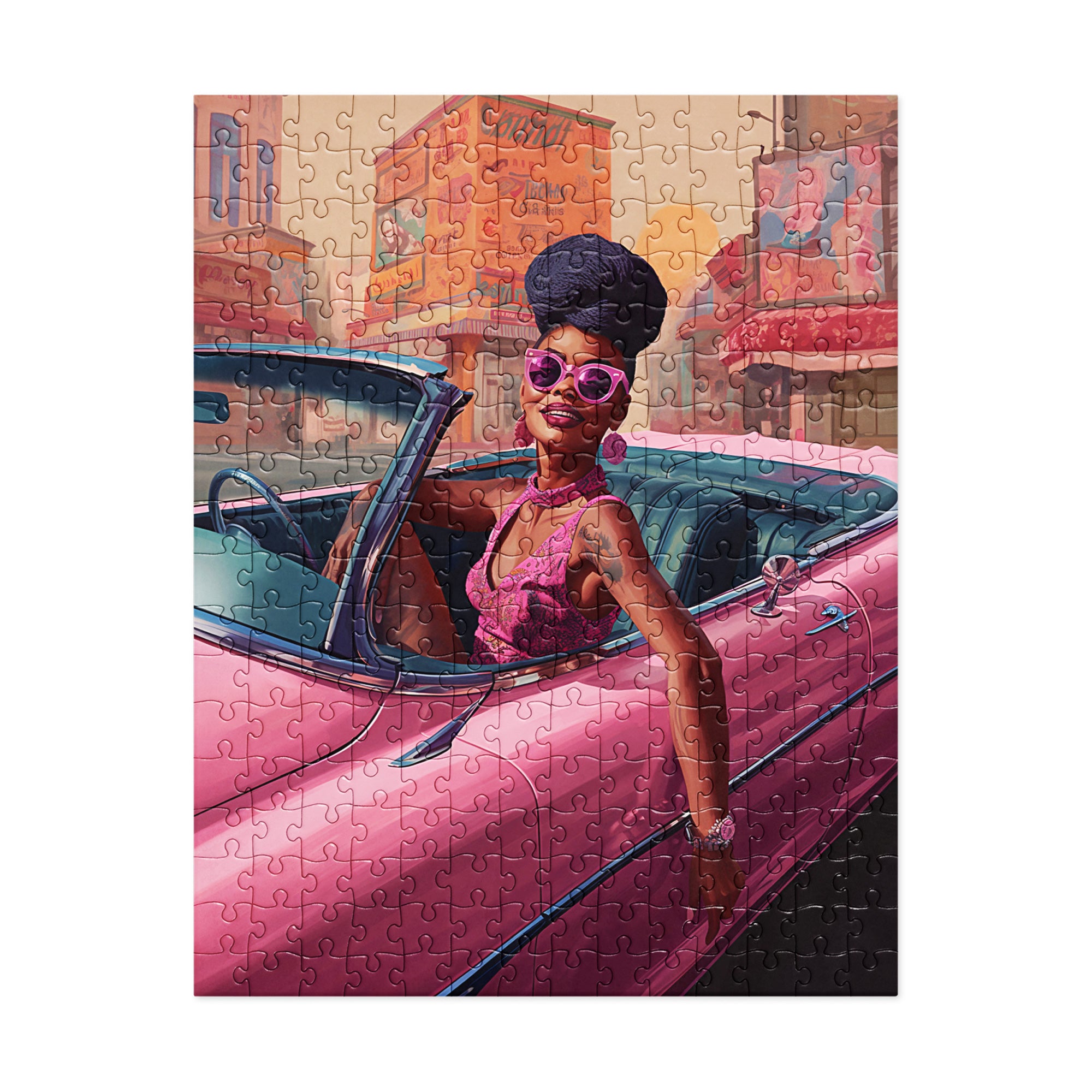 Black Woman Pink Convertible Jigsaw Puzzle