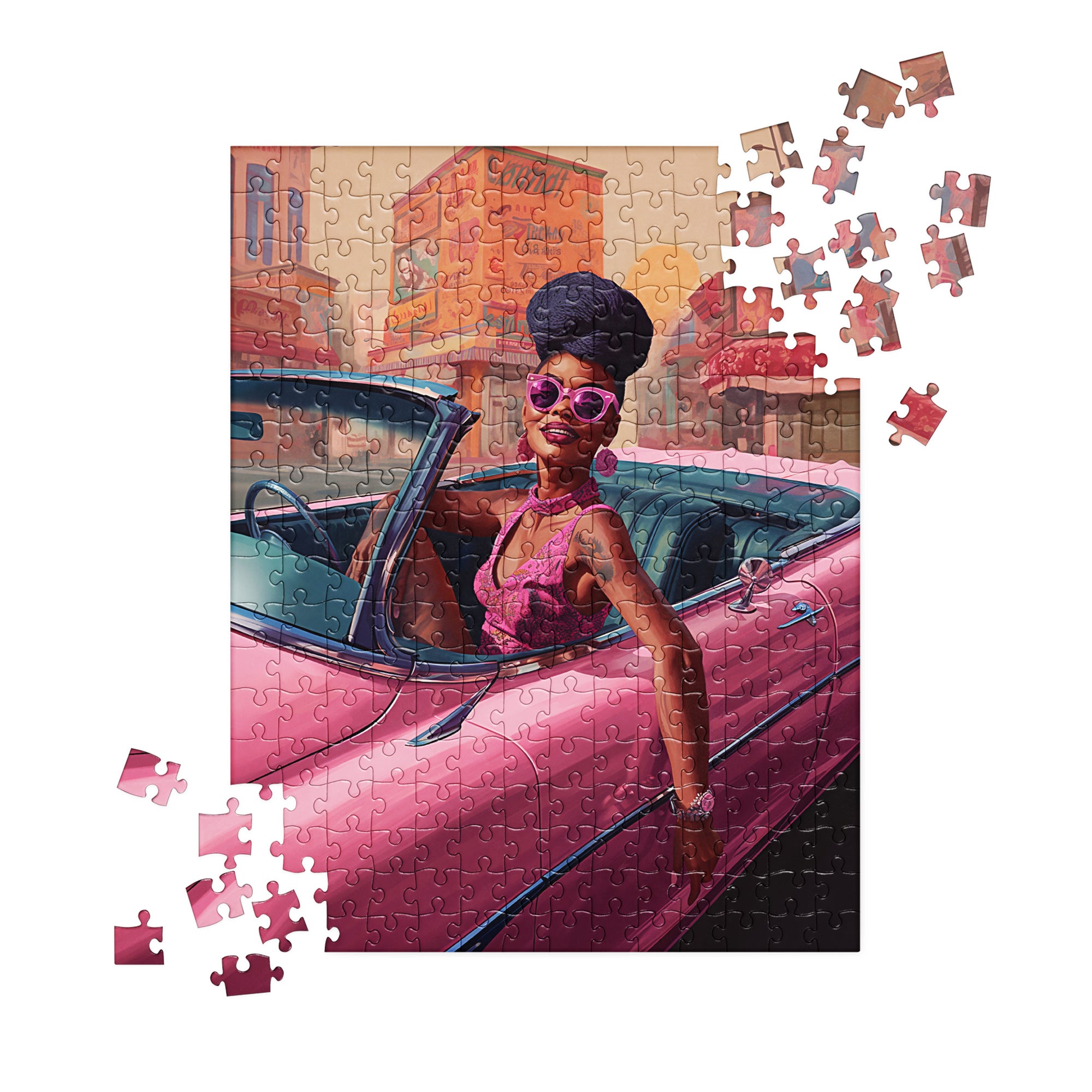 Black Woman Pink Convertible Jigsaw Puzzle