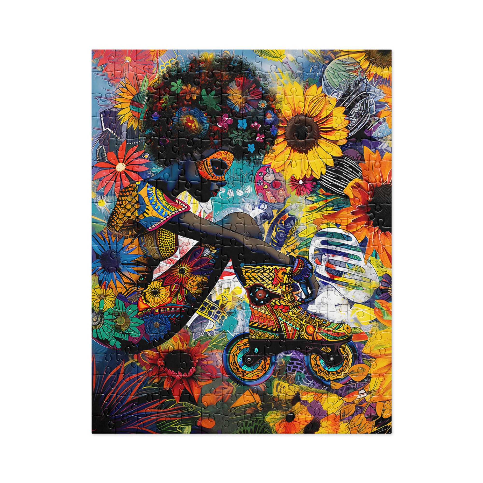 Psychedelic Roller Skater Jigsaw Puzzle Colorful Field of Wildflowers