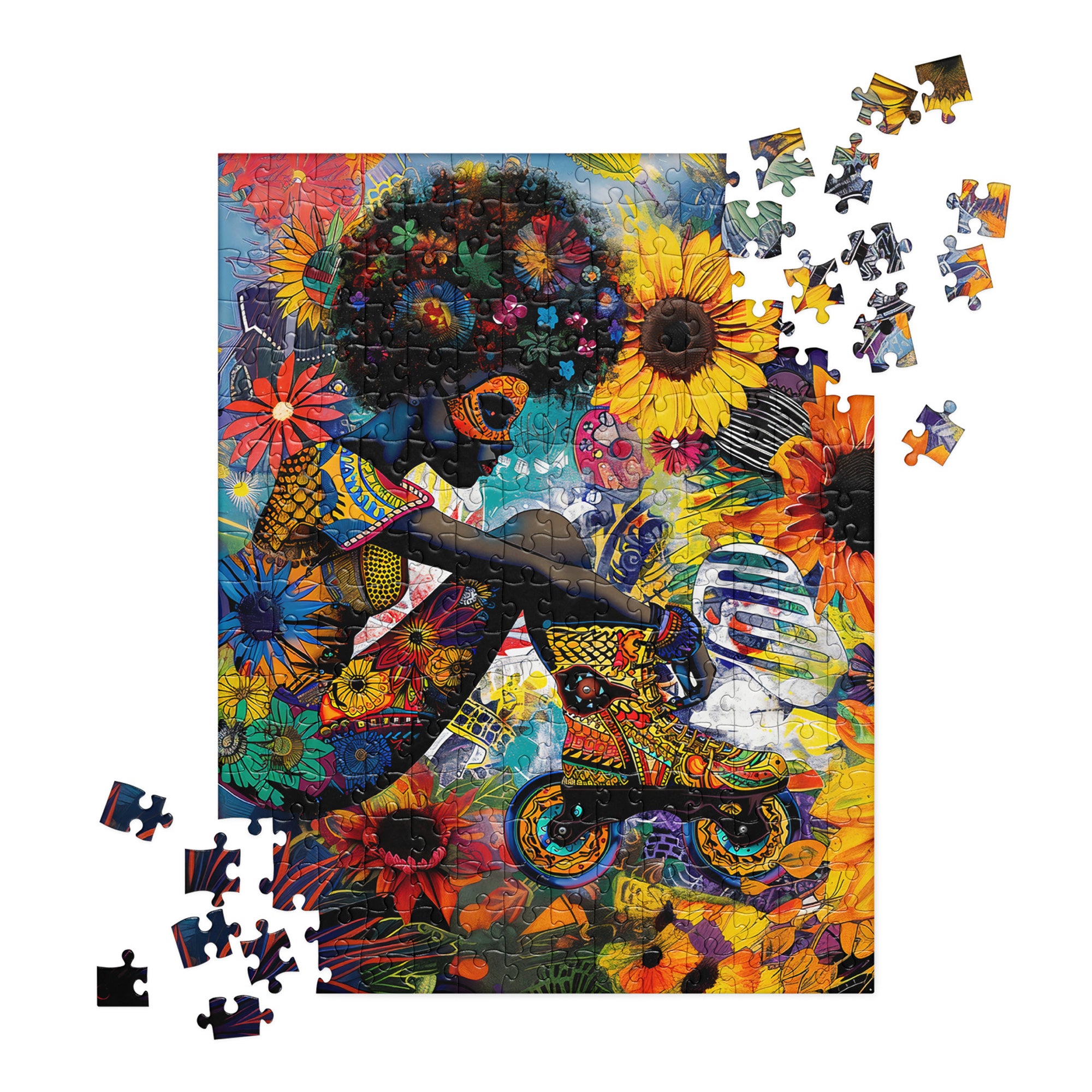 Psychedelic Roller Skater Jigsaw Puzzle Colorful Field of Wildflowers