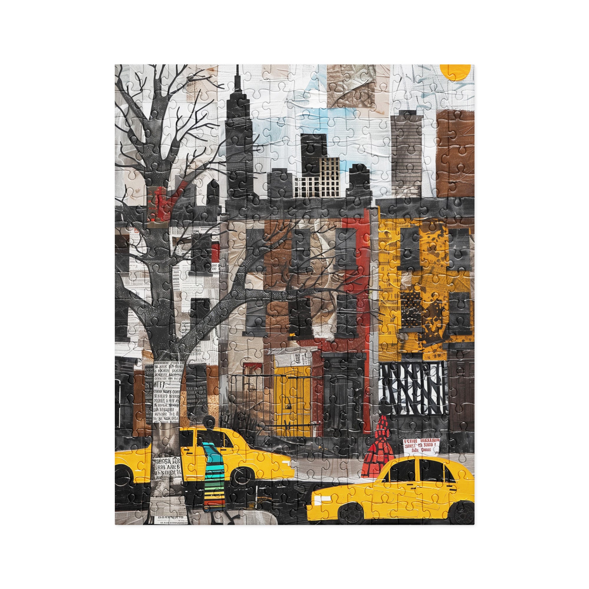 Harlem Yellow Cabs Jigsaw Puzzle Afrocentric Abstract Collage of Harlem Street Life Scenic - New York City Puzzle.