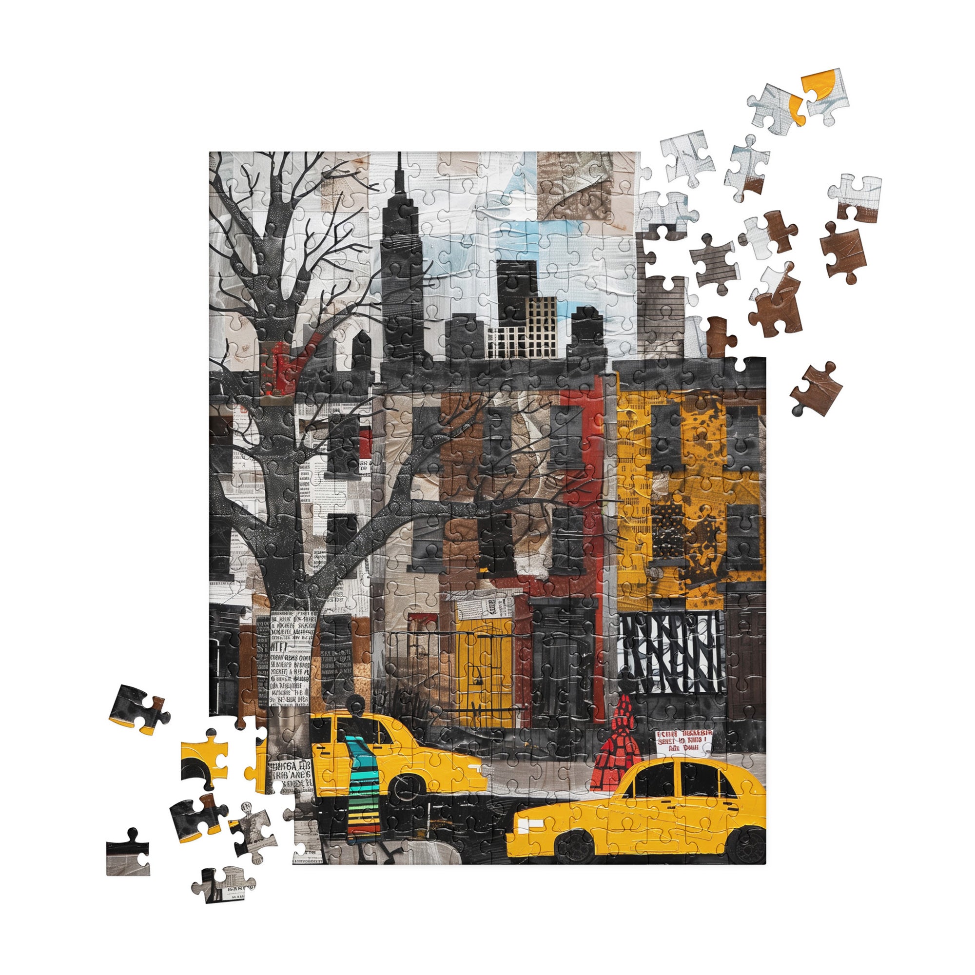 Harlem Yellow Cabs Jigsaw Puzzle Afrocentric Abstract Collage of Harlem Street Life Scenic - New York City Puzzle.
