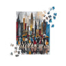 Rainy Day in Manhattan Jigsaw Puzzle - Afrocentric Abstract NYC Puzzle - Style 37.  Featuring the 252 piece puzzle with partially finished puzzle with jigsaw puzzle pieces on opposite edges.