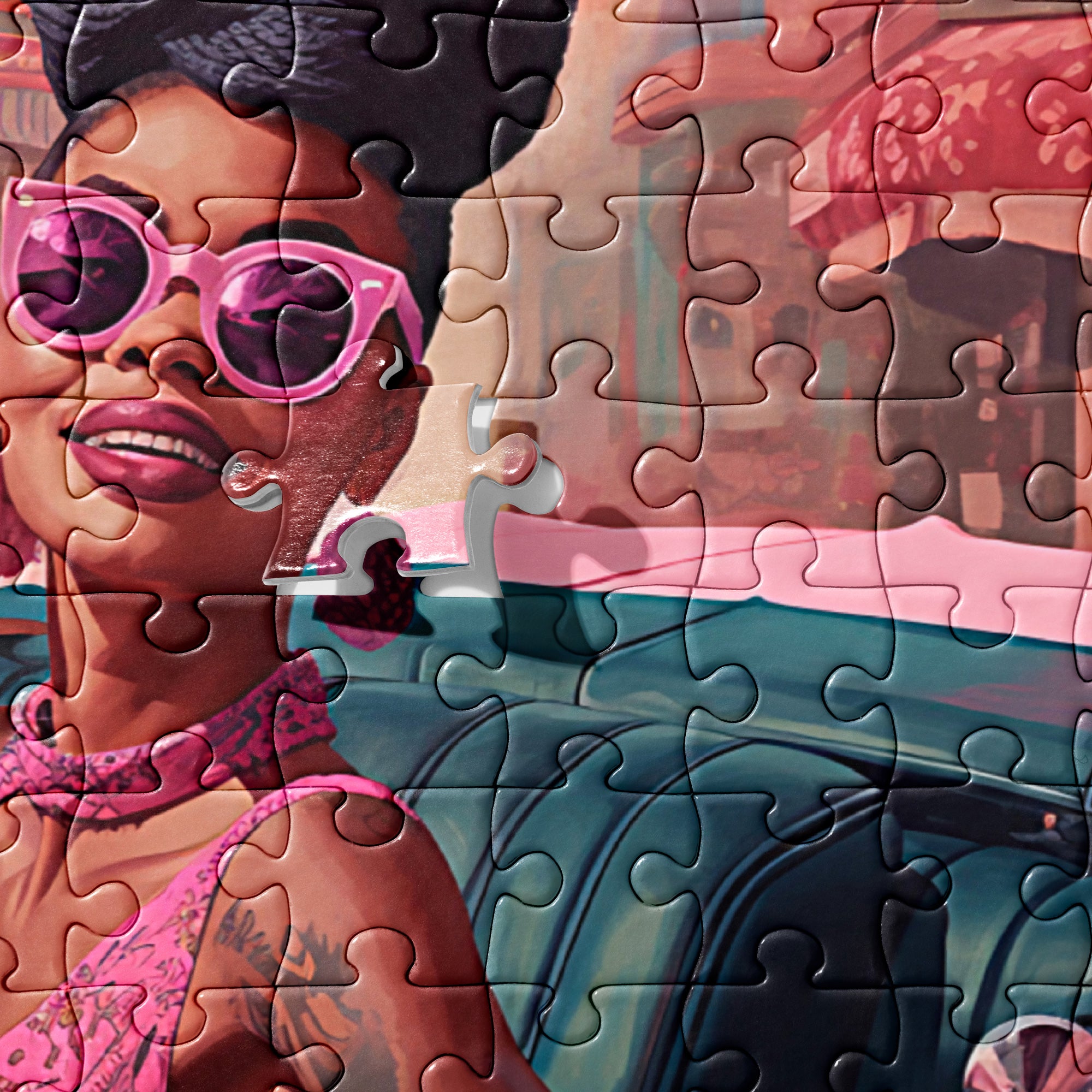 Black Woman Pink Convertible Jigsaw Puzzle