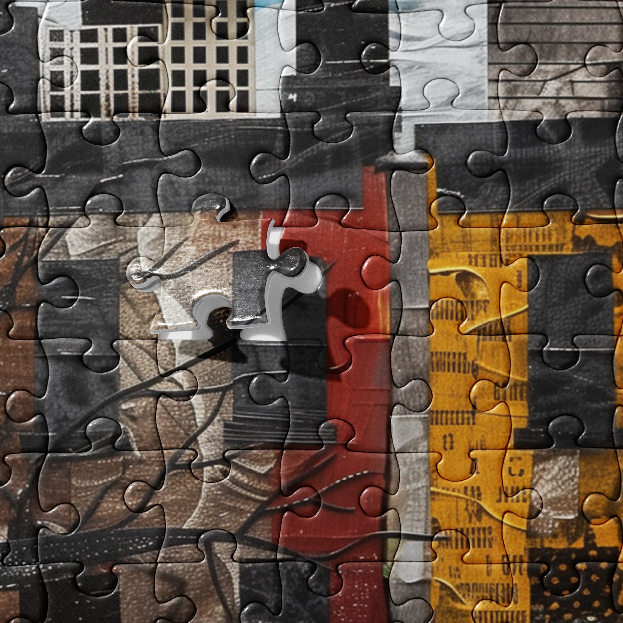 Harlem Yellow Cabs Jigsaw Puzzle Afrocentric Abstract Collage of Harlem Street Life Scenic - New York City Puzzle.