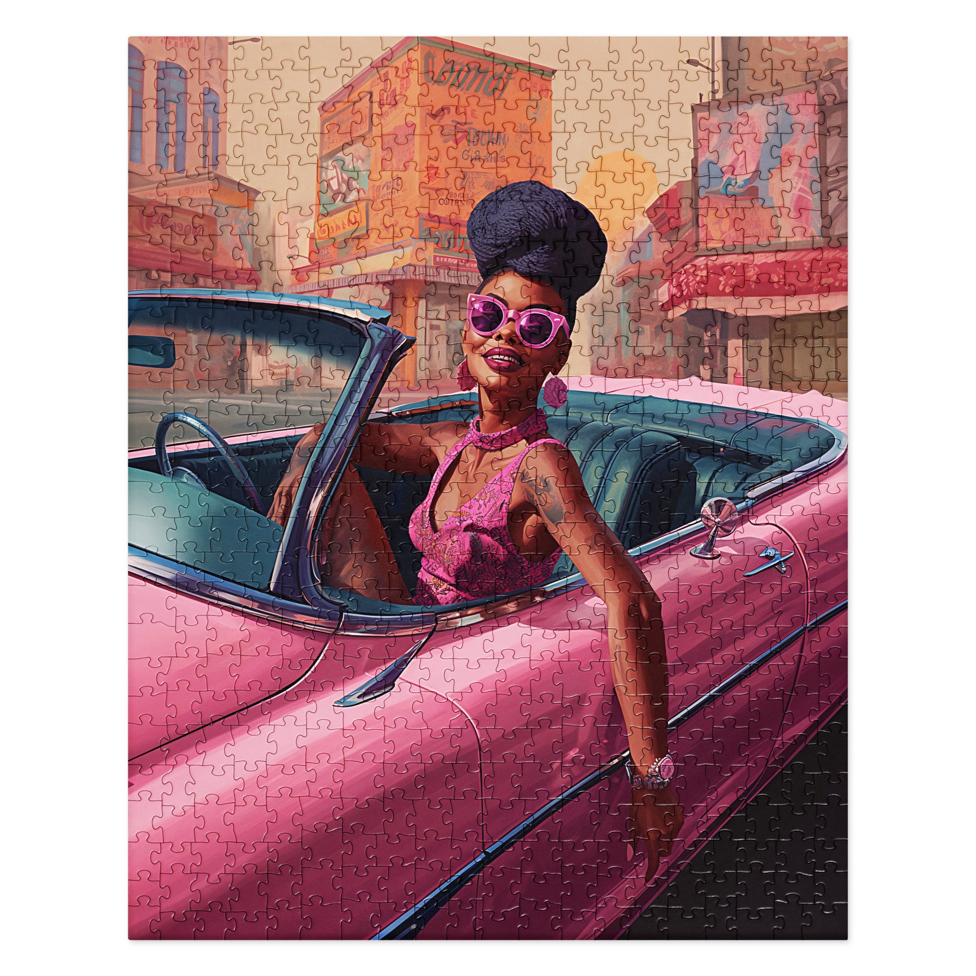 Black Woman Pink Convertible Jigsaw Puzzle