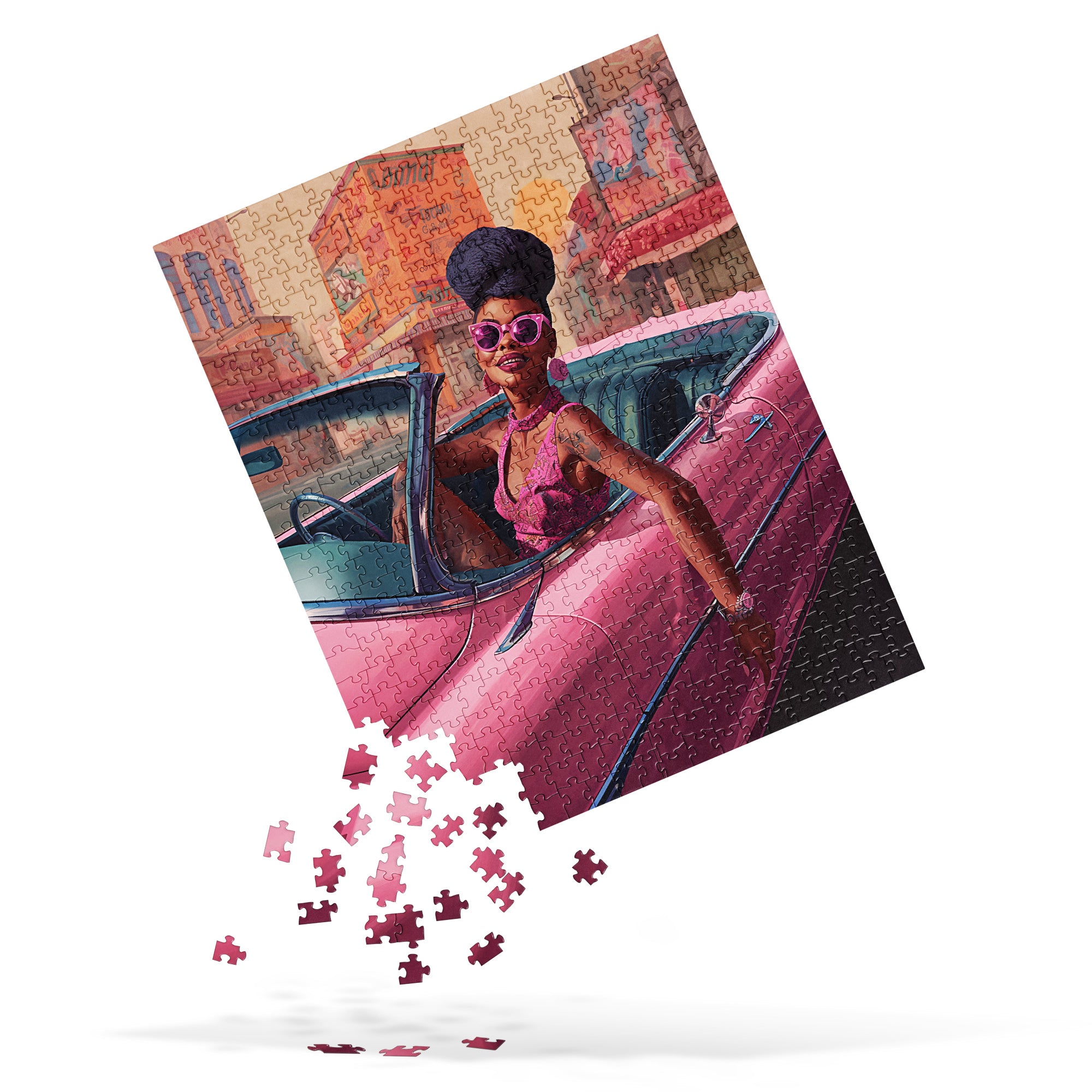 Black Woman Pink Convertible Jigsaw Puzzle