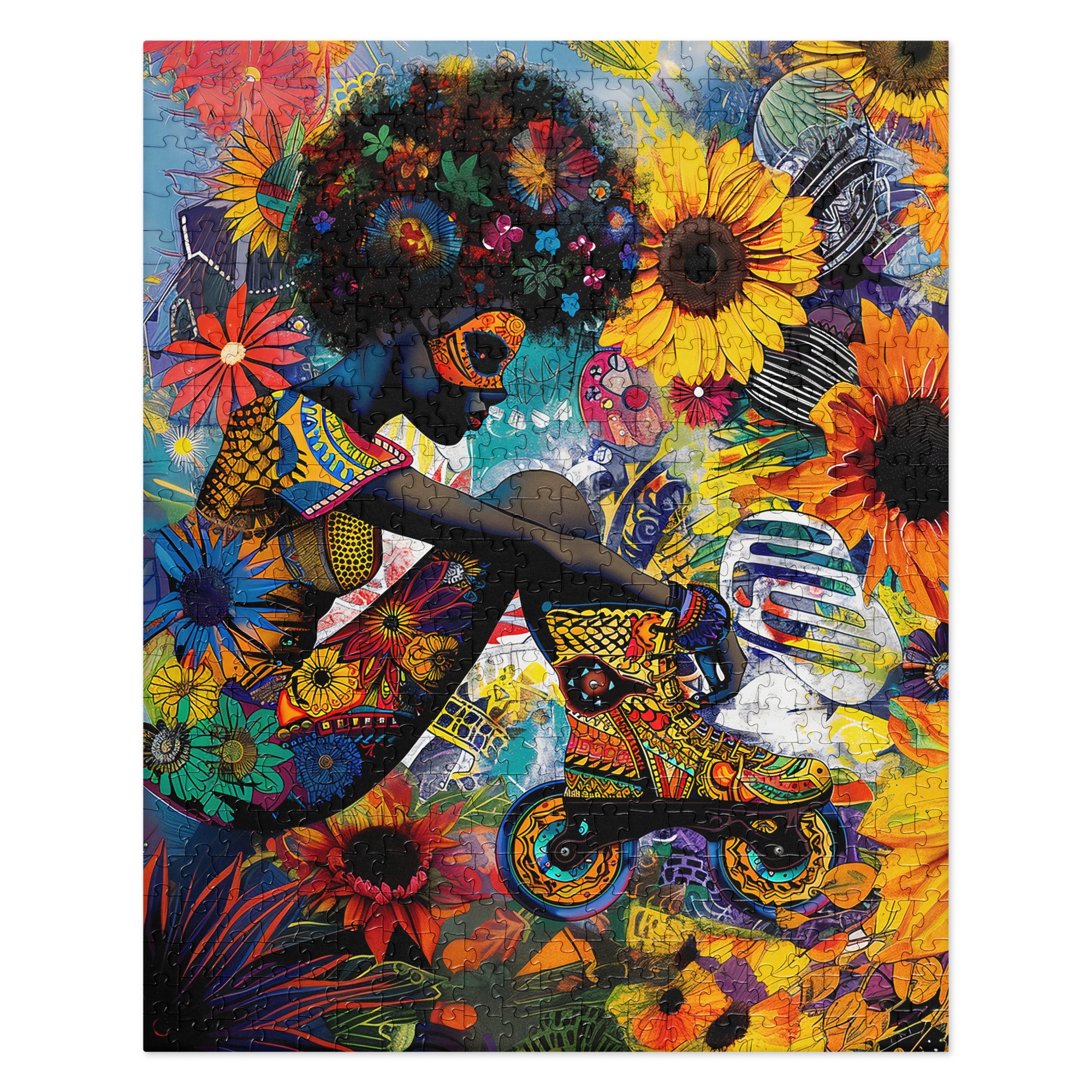 Psychedelic Roller Skater Jigsaw Puzzle Colorful Field of Wildflowers