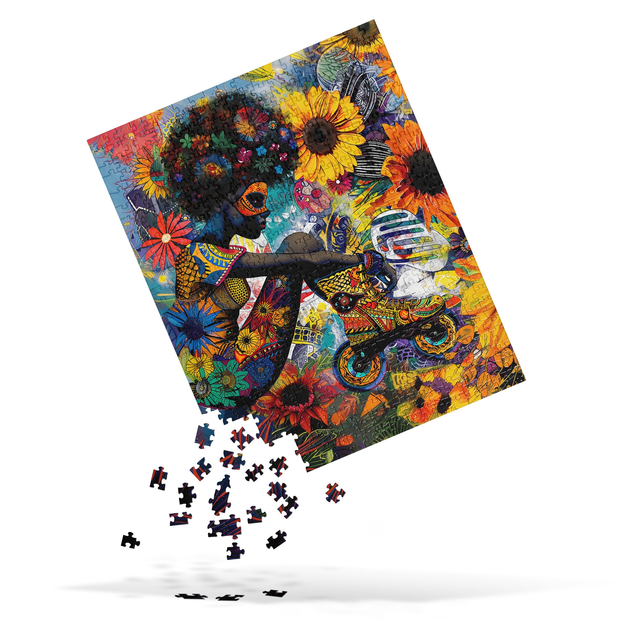 Psychedelic Roller Skater Jigsaw Puzzle Colorful Field of Wildflowers