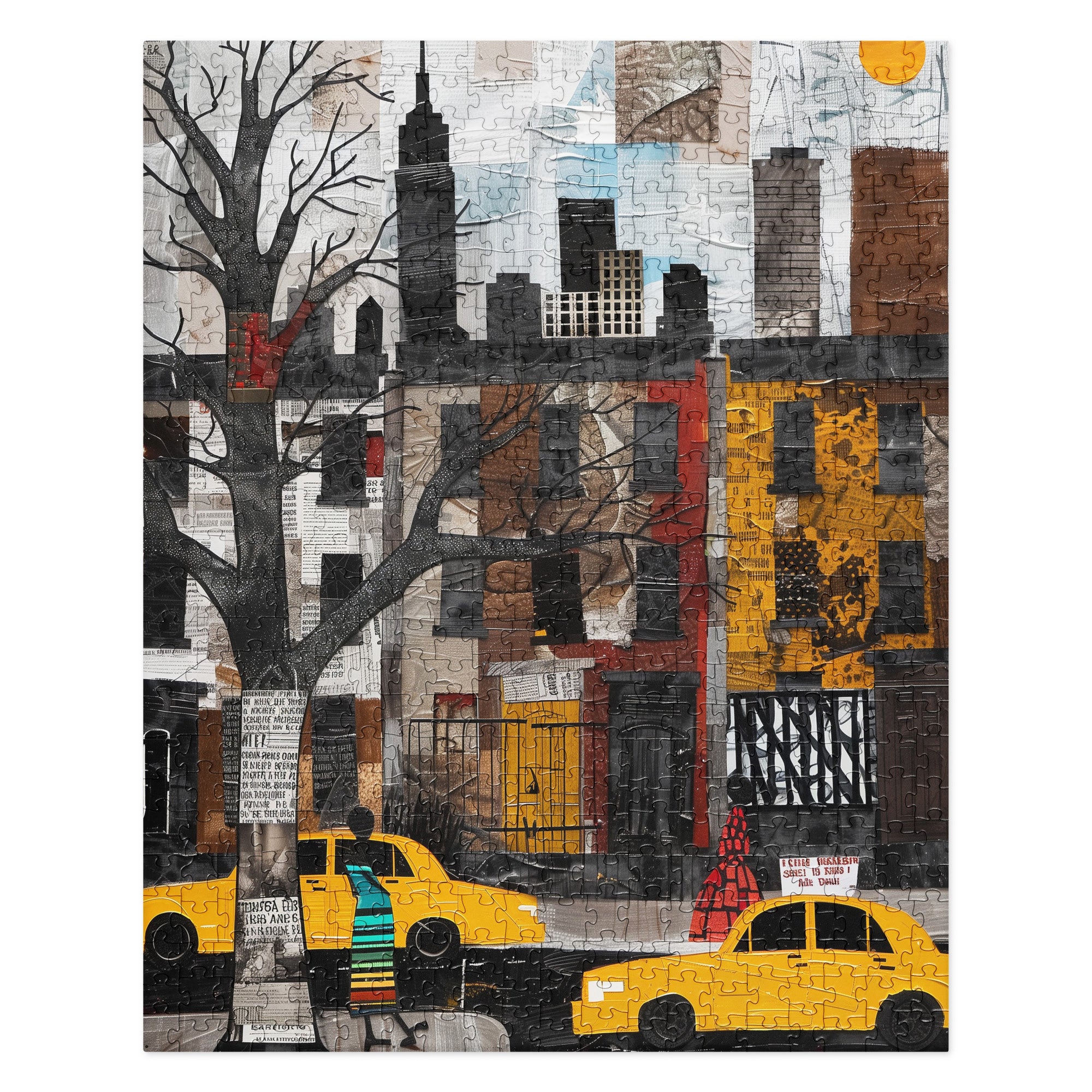 Harlem Yellow Cabs Jigsaw Puzzle Afrocentric Abstract Collage of Harlem Street Life Scenic - New York City Puzzle.