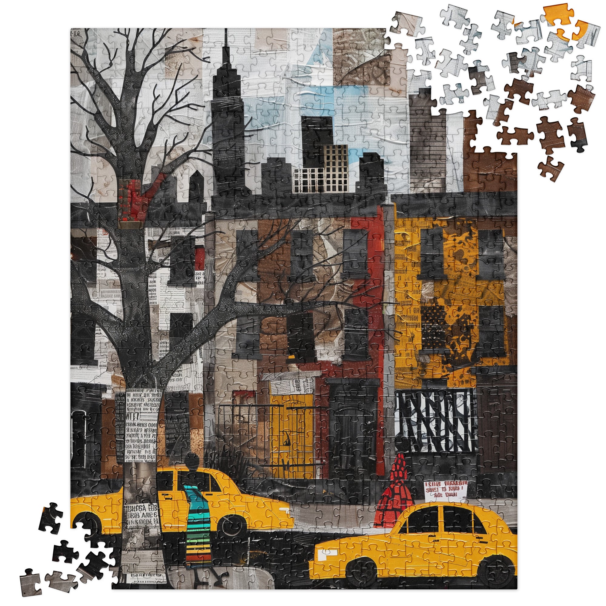 Harlem Yellow Cabs Jigsaw Puzzle Afrocentric Abstract Collage of Harlem Street Life Scenic - New York City Puzzle.