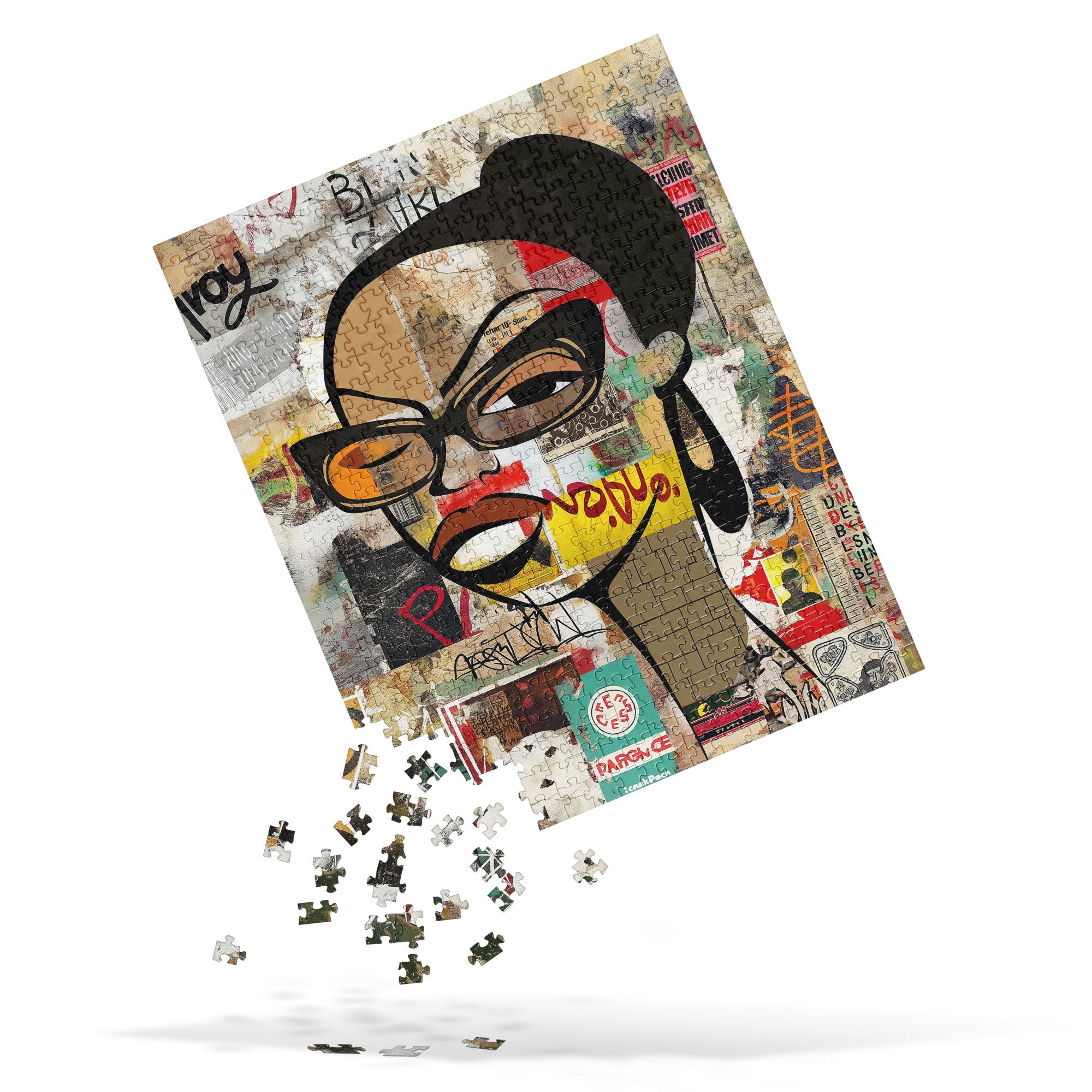 Boss Babe Jigsaw Puzzle featuring Black woman named Markeisha in cartoon graffiti style, Afrocentric art, vibrant colors, family game puzzle.